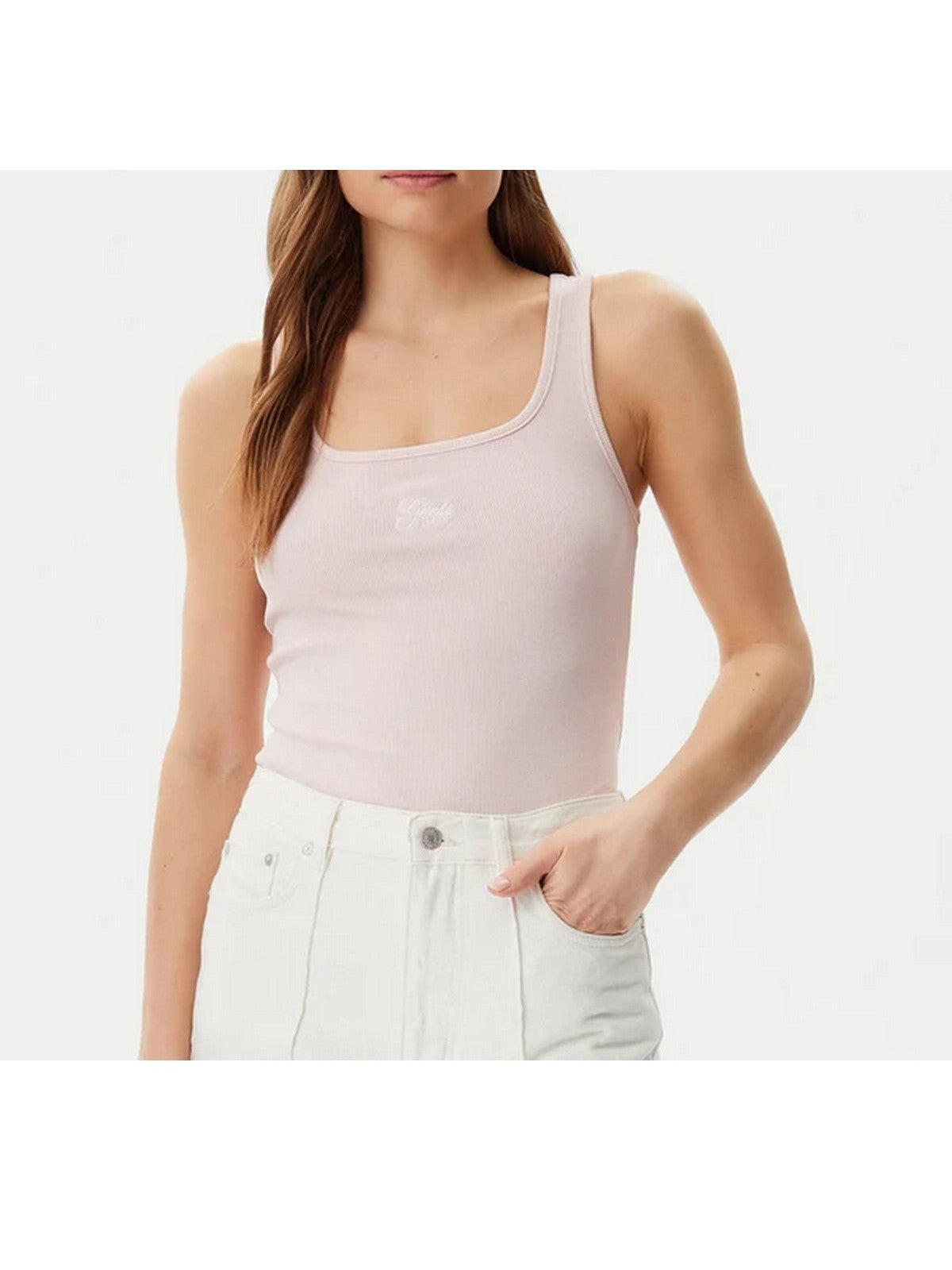 GUESS Canotta Donna GJ TANK TOP SLIM RIB EMBRO W5GP26 KA0H1 G6R4 BLUSH COTTON