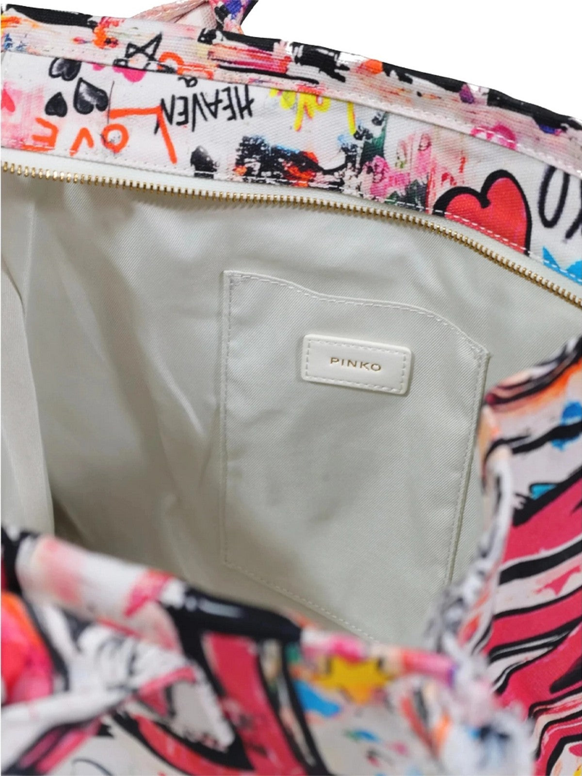 PINKO Borsa Donna BEACH SHOPPER CANVAS STAMPA GR 106673-A3B6 ZW0Q BIANCO/MULTICOLOR-ANTIQUE GOLD