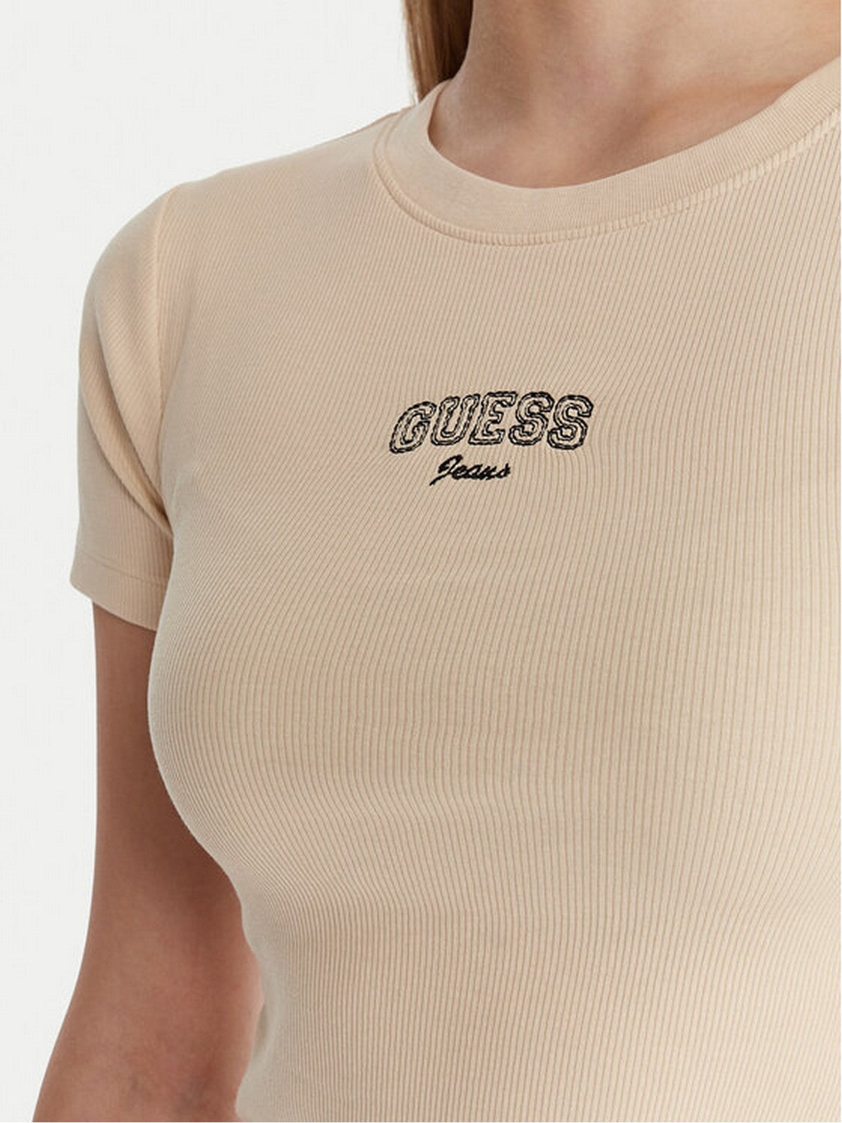 GUESS T-shirt Donna GJ SL CN EMBRO SLIM TEE W6RP21 KA0H1 G1W7 BISCOTTI