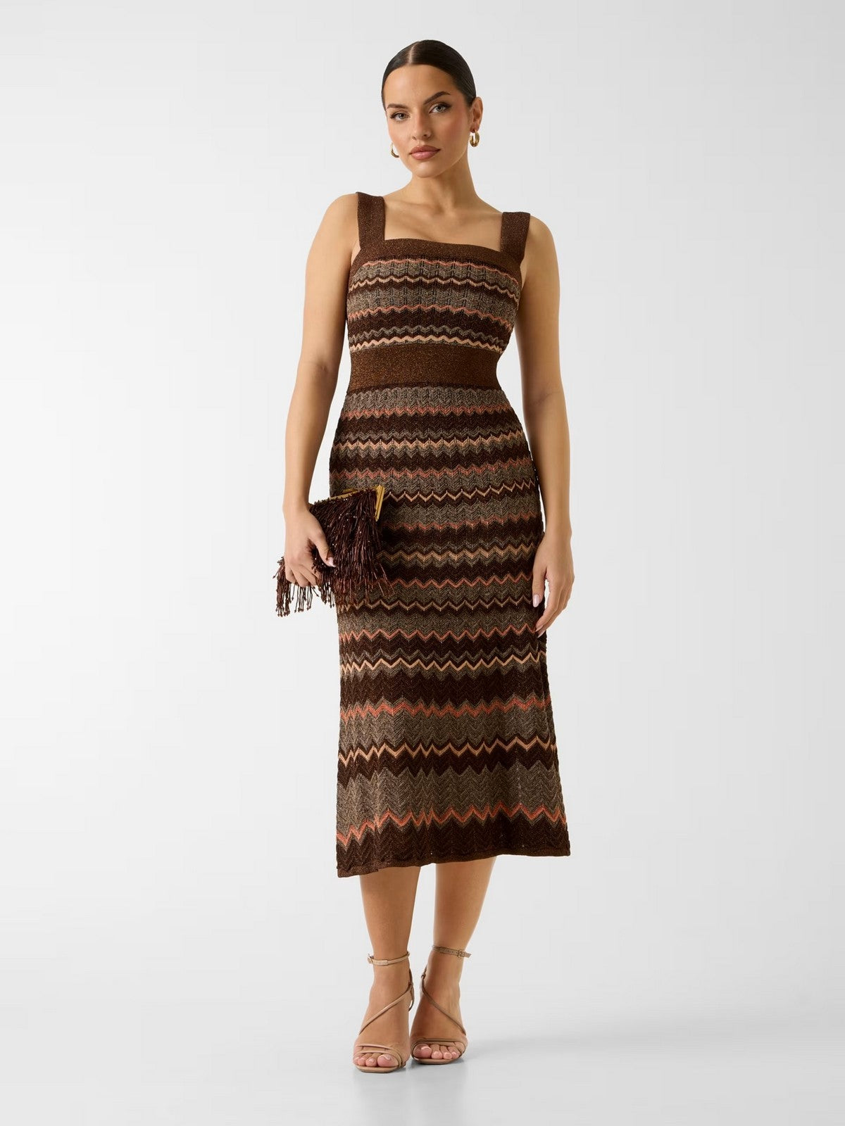 MARCIANO Abito Donna SUKI SL SQUARED NECK SWTR DRES G6GK42 Z0640 FMDZ BROWN/GOLD MULTI