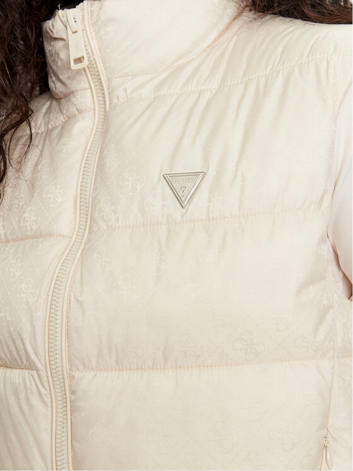 Guess Gilet Woman New 4G Logo Padded Vest W4Yl15 Wgal2 G1E0 Beige