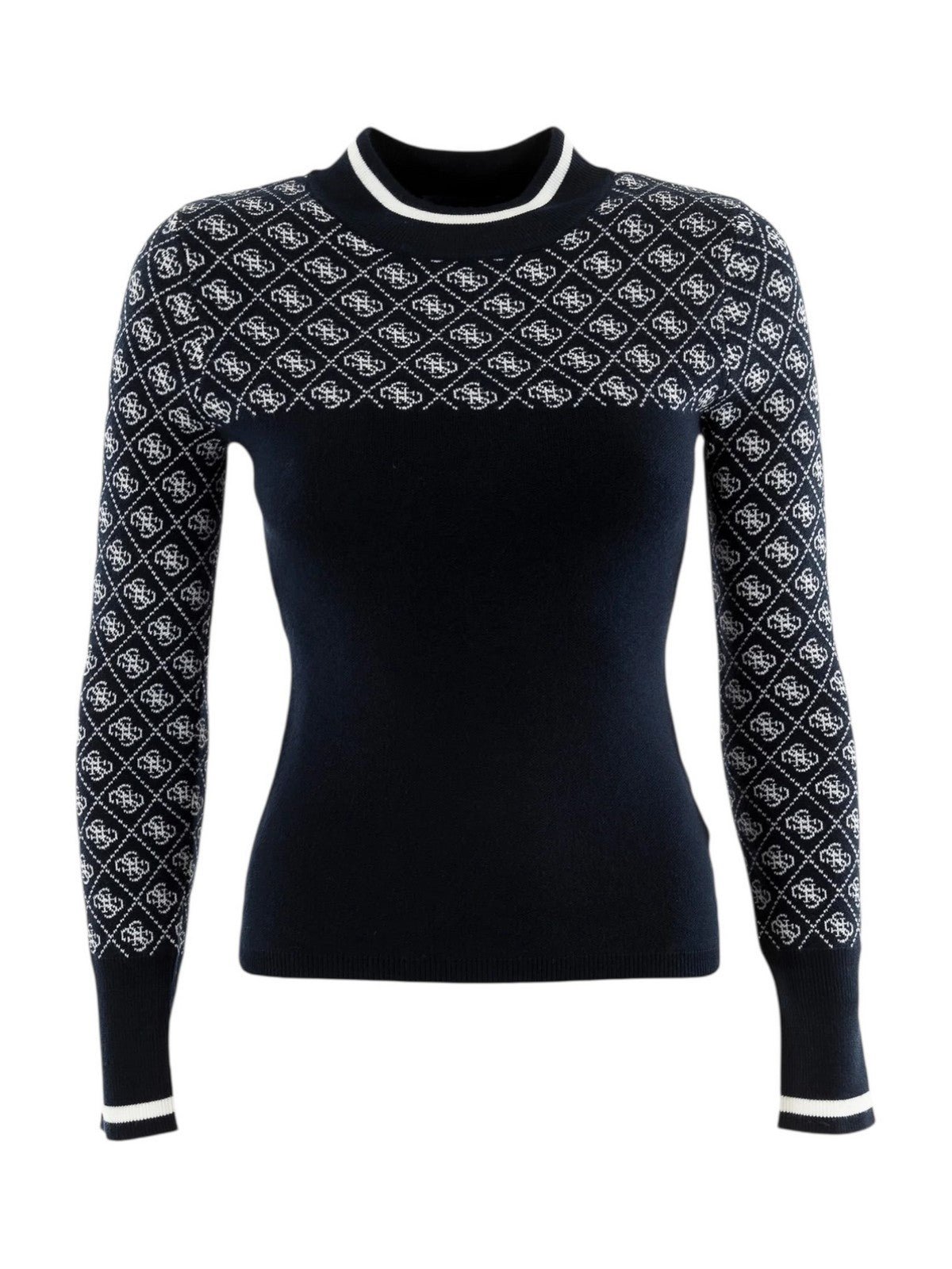 GUESS Maglione Donna LS MOCK NECK AUBREY 4G SWTR W5BR24 Z3JD2 FBDI 4G BLUE AND CREAM