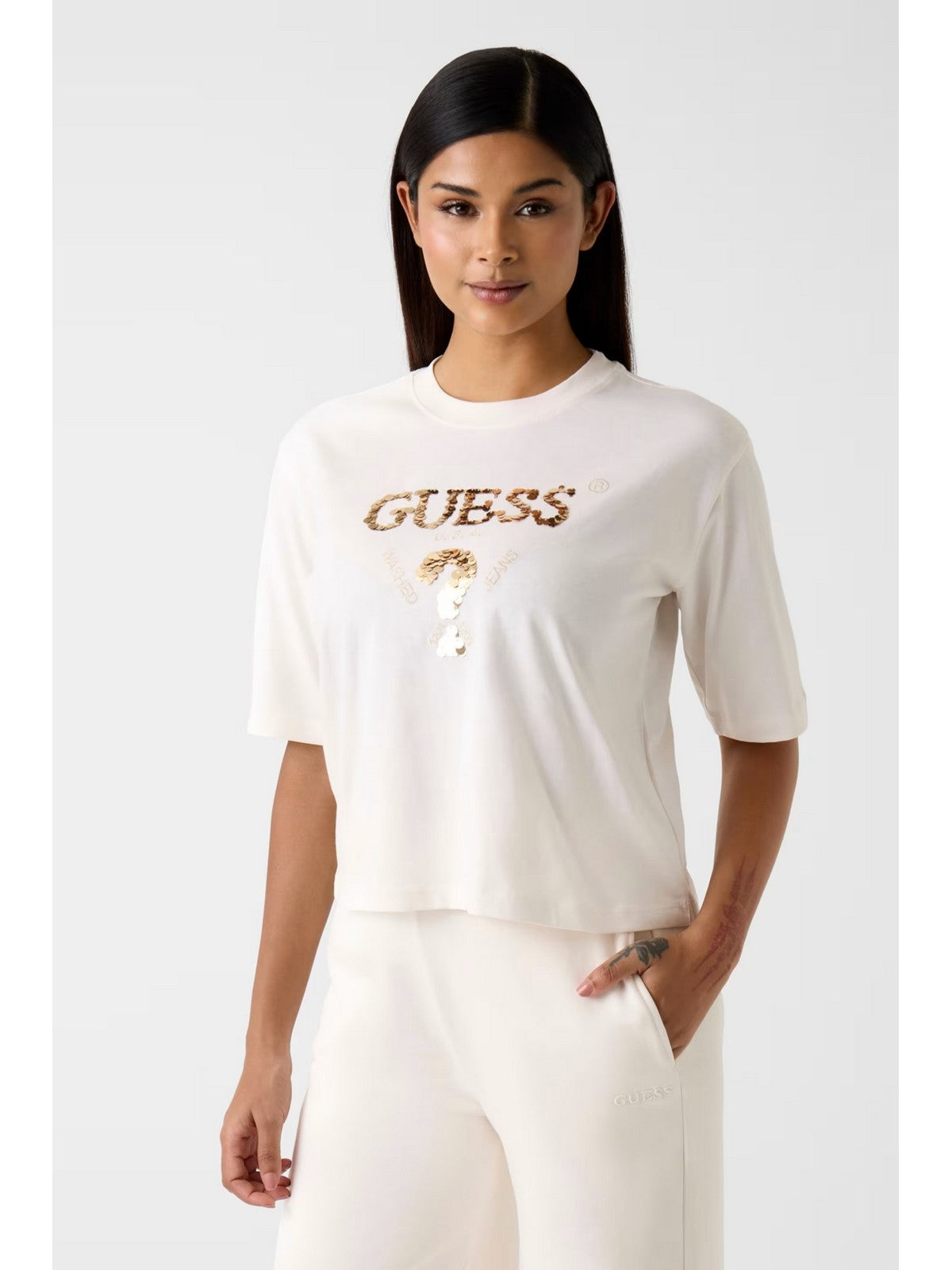 GUESS SPORT T-shirt Donna AURELIE BOXY TEE V4YI06 I3Z14 G6K5 OCEAN SALT