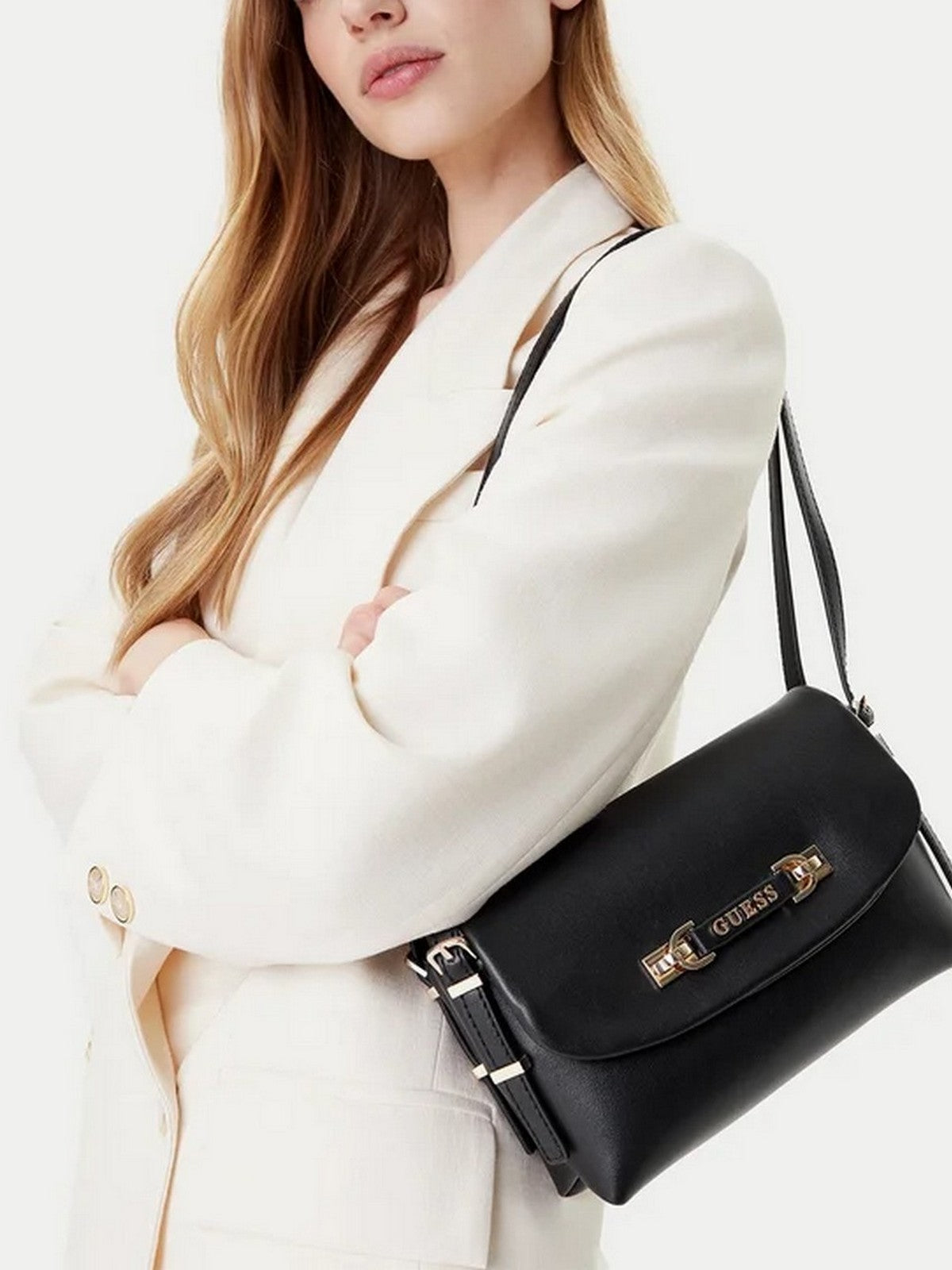 GUESS Borsa Donna LEFIA FLAP SHOULDER BAG HWBG96 44190 BLA BLACK