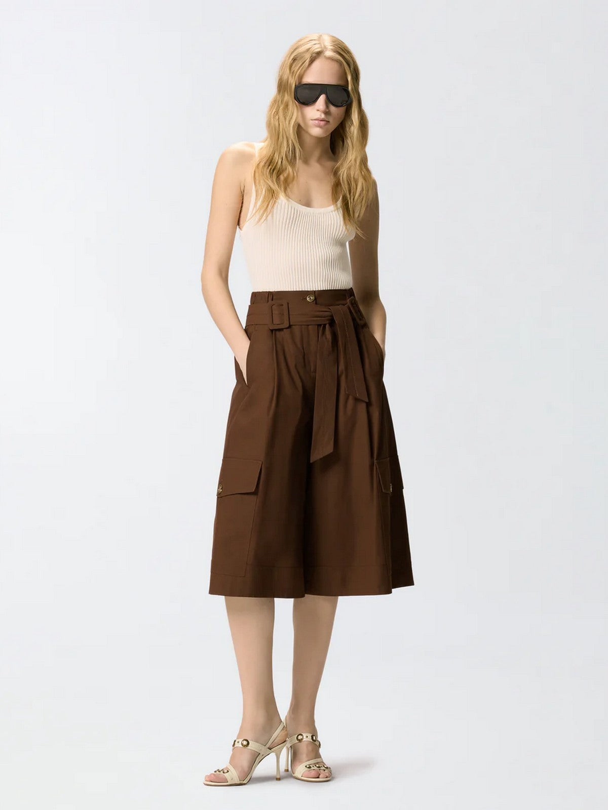 PINKO Bermuda Donna PATRICIA BERMUDA COTONE FLUIDO 106152-A2ER L78 MARRONE TERRA X PIANTE