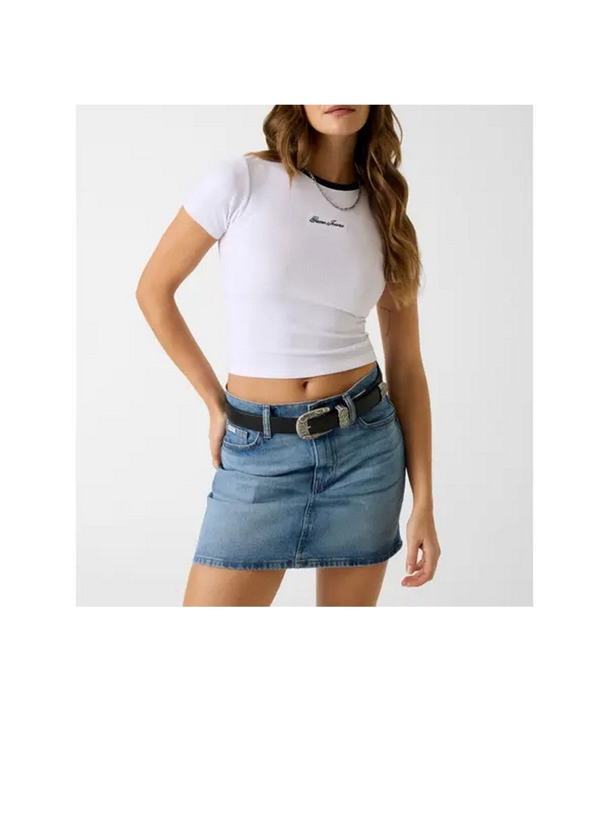 GUESS T-shirt Donna GJ SL CN EMBRO RINGER TEE W6GPA9 KF641 G011 PURE WHITE