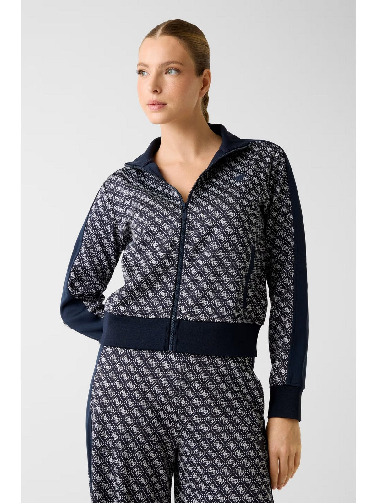 GUESS SPORT Felpa Donna MAYA 4G FULLZIP SWEATSHIRT V6RQ08 K2042 FJBB 4G JACQUARD MOON