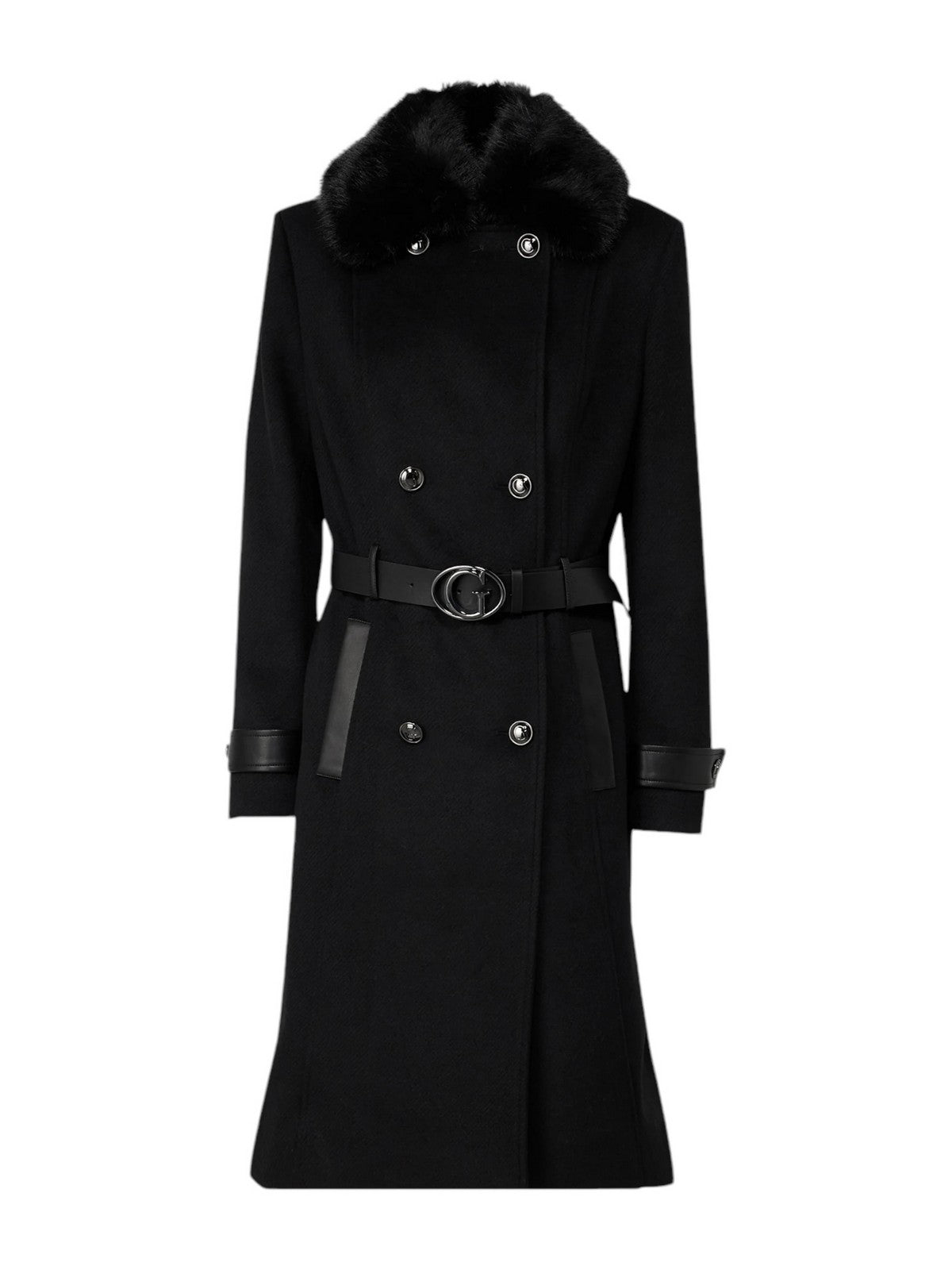 GUESS Cappotto Donna AMELIA DOUBLE BREAST BELT COAT W4BL46 WGKI2 JBLK Nero gioboutiqueweb