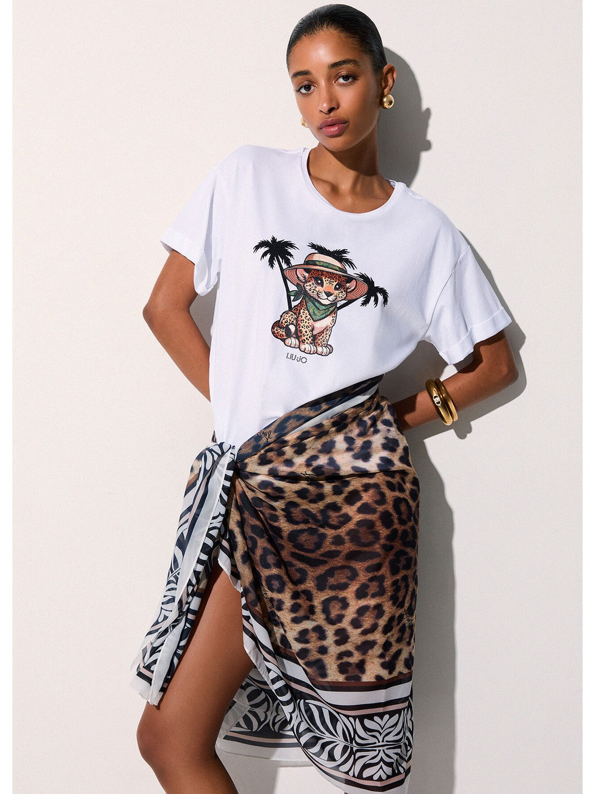 LIU JO BEACHWEAR T-shirt Donna  VA6170JS003 P9493 B.co/small leopard gioboutiqueweb