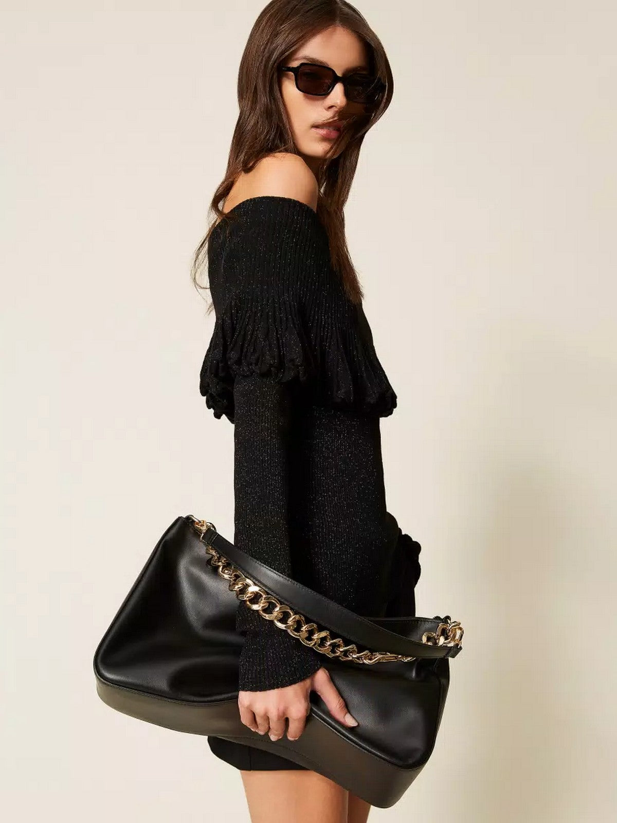 TWINSET Borsa Donna SIENNA LEATHER 999TB7010 12695 NERO/ORO