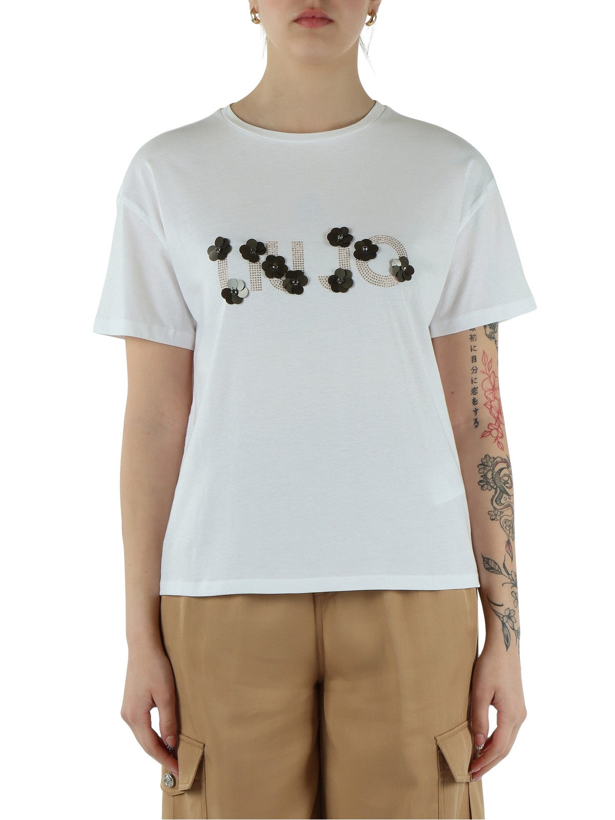 LIU JO WHITE T-shirt Donna  WA6238JS923 P9560 Bco LiuJo sequins fl