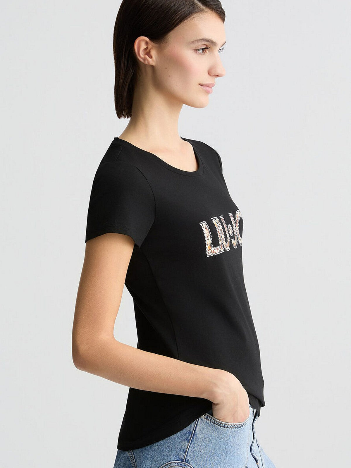 LIU JO BEACHWEAR T-shirt Donna  VA5154JS003 M9330 Nero/anim.rouge gioboutiqueweb