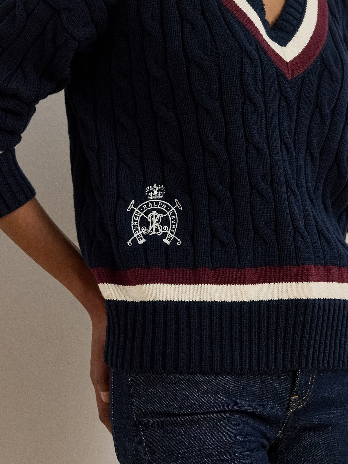 LAUREN RALPH LAUREN Maglia Donna TEDURPH-LONG SLEEVE-PULLOVER 200P03474 001 LAUREN NAVY/CREAM/DARK GARNET
