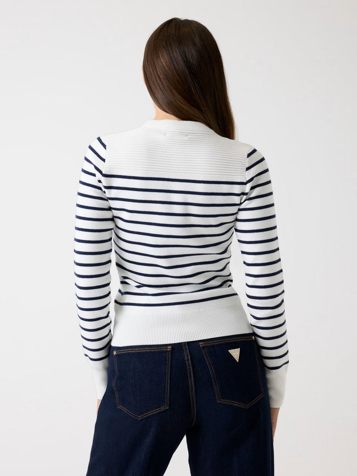 GUESS Maglione Donna LS CN HELEN SWTR W5BR36 Z0422 S00J CREAM AND BLUE STRIP