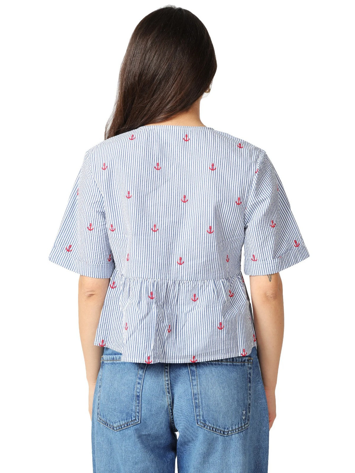 MC2 SAINT BARTH Blusa Donna  ALYSON 00471L SEERSUCKER STRIPES V ANCHOR 61 EMB