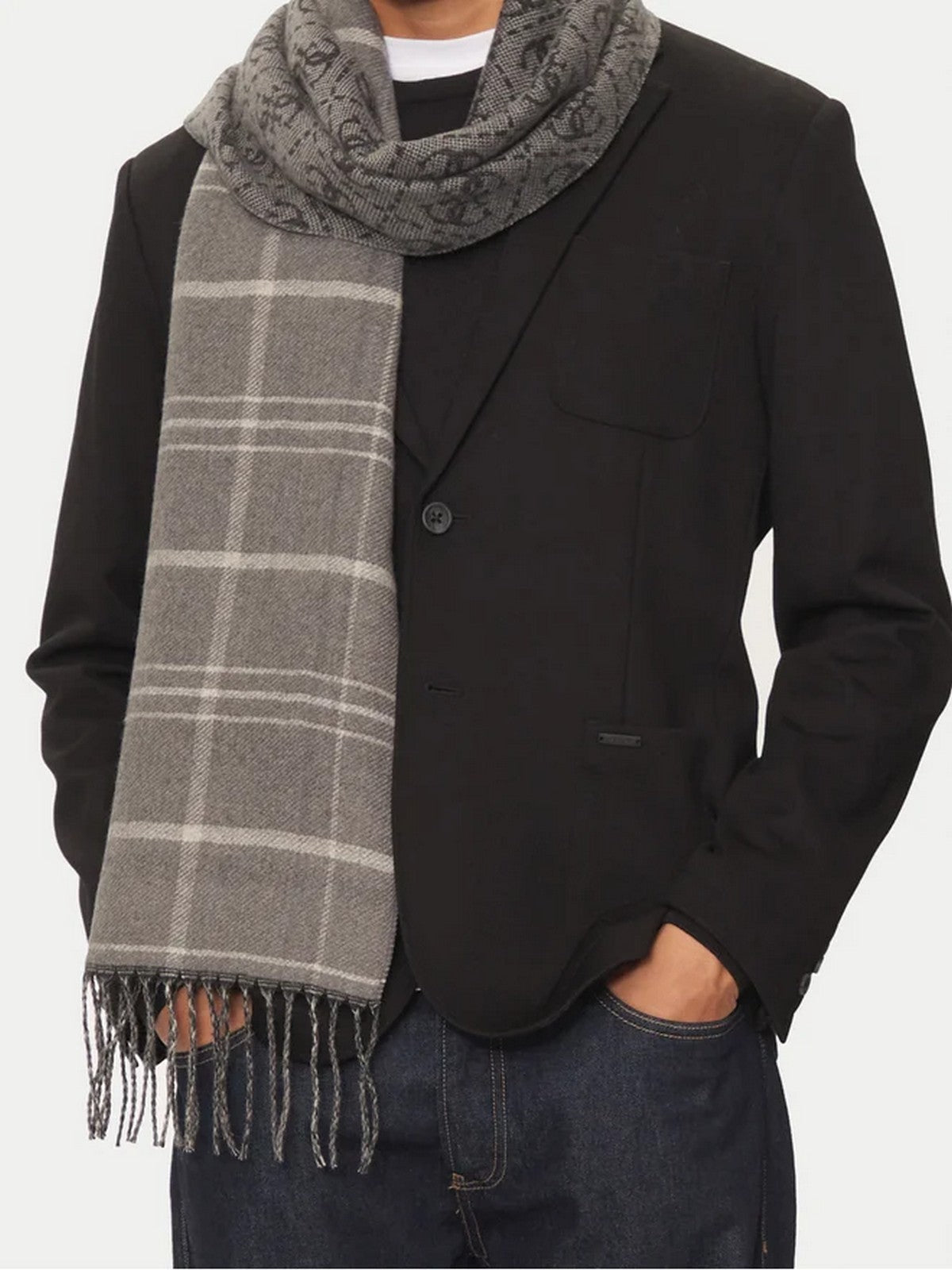 GUESS Sciarpa Uomo MITO SCARF 30X175 AM9432 POL03 BLG Nero gioboutiqueweb