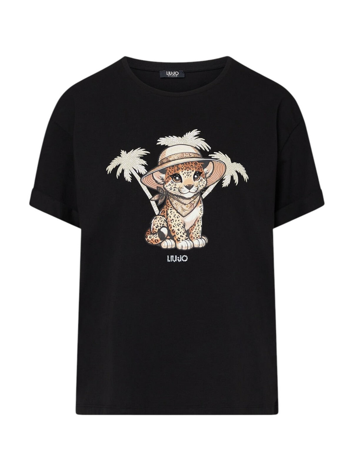 LIU JO BEACHWEAR T-shirt Donna  VA6170JS003 P9494 Nero/small leopard