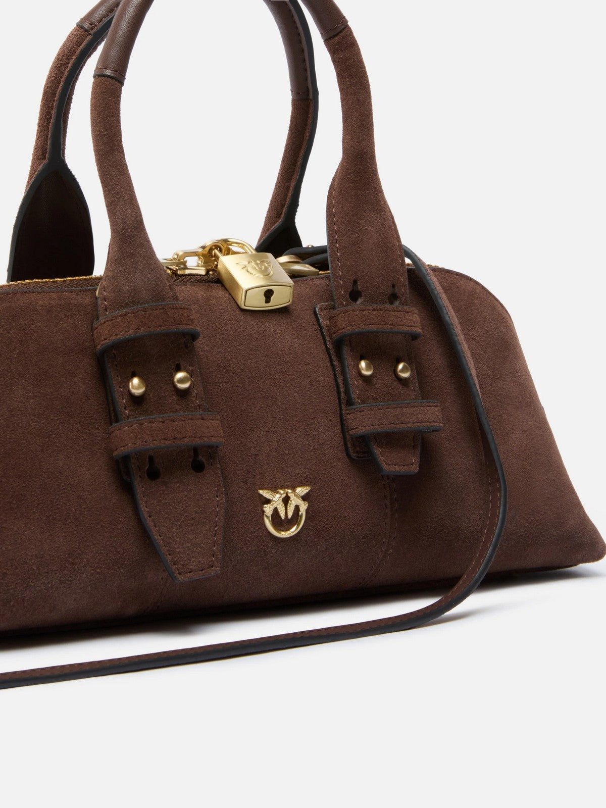PINKO Borsa Donna BOWLING BAG HORIZONTAL SUEDE 105334-A2JH L74V MARRONE CASTANO MATT GOLD