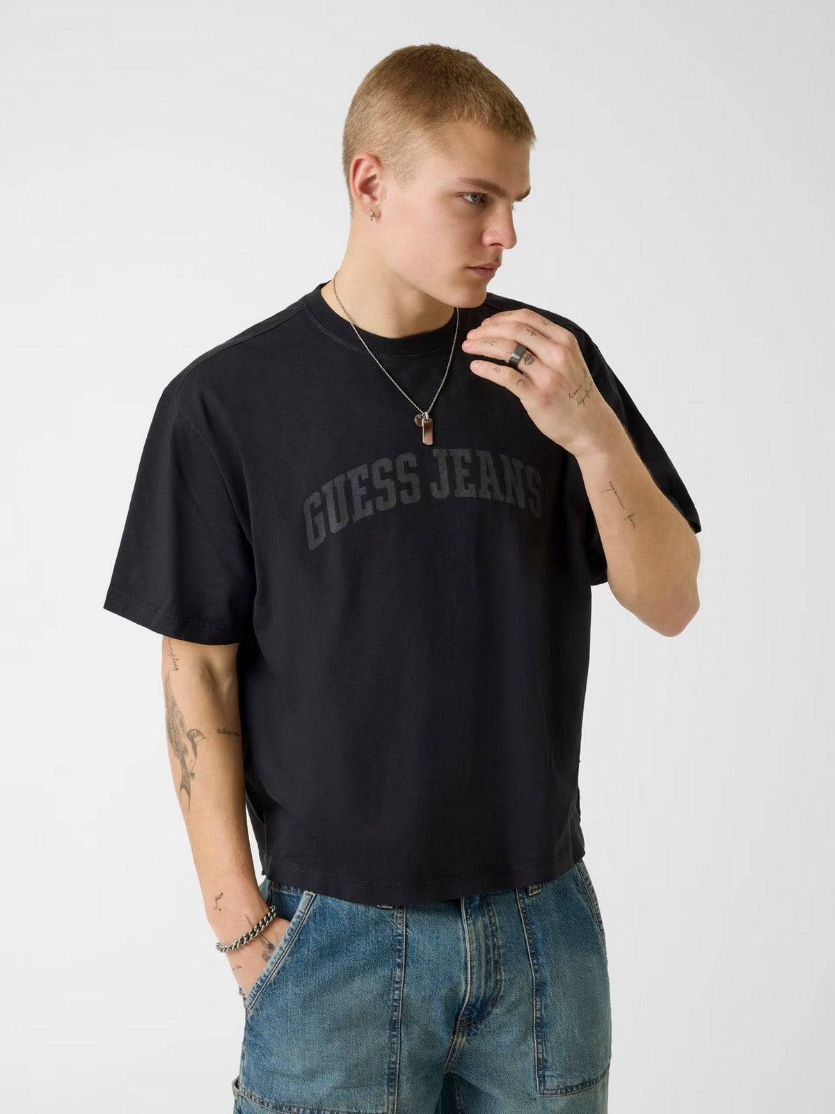 GUESS T-shirt Uomo GJ SS CN BOXY CROPPED TEE M6GIB6 K8FQ4 JTMU JET BLACK MULTI