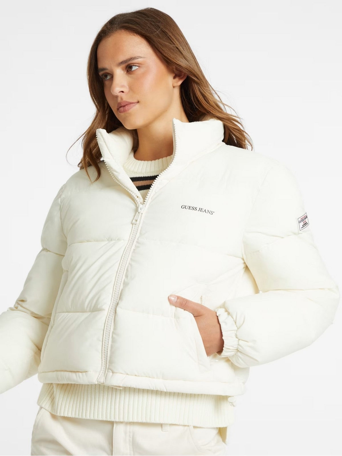GUESS Piumino Donna GJ CROPPED PUFFER W4BL20 WGII2 G053 SANDY SHORE
