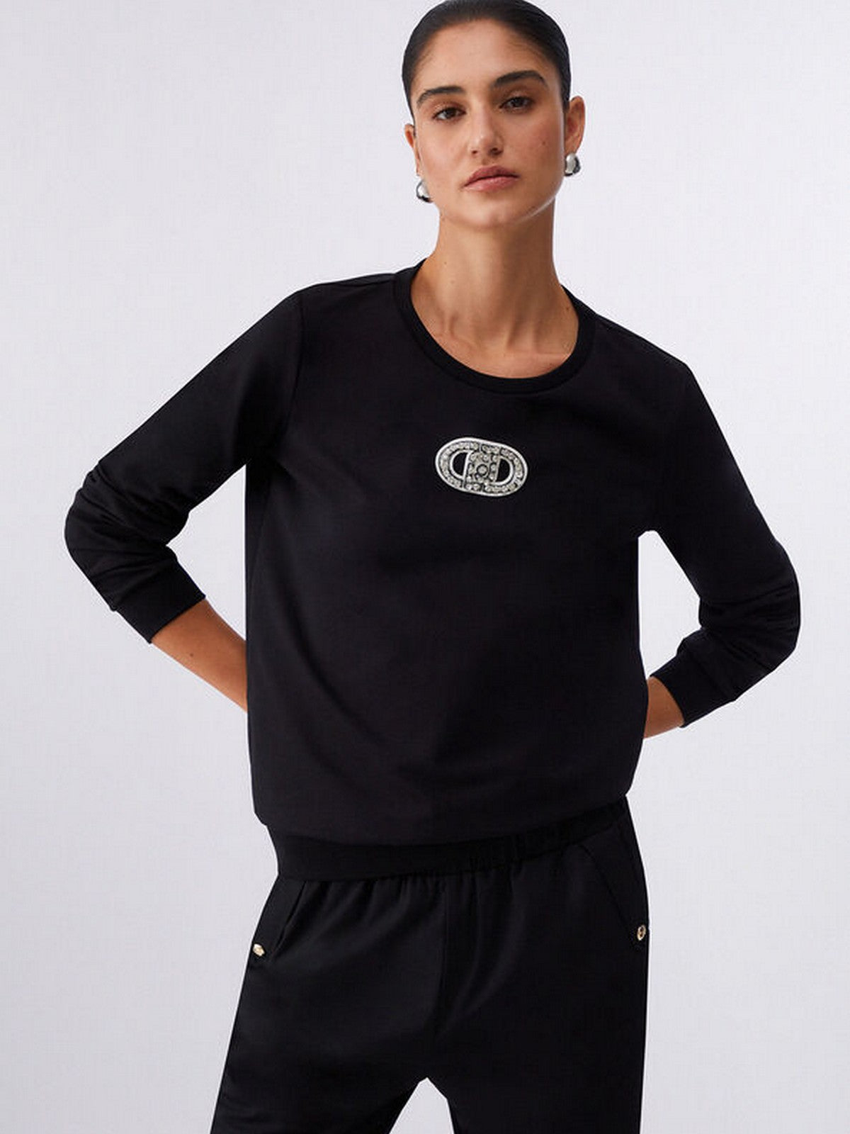 LIU JO SPORT Felpa Donna  TA6073FS090 P9298 Nero/logo strass