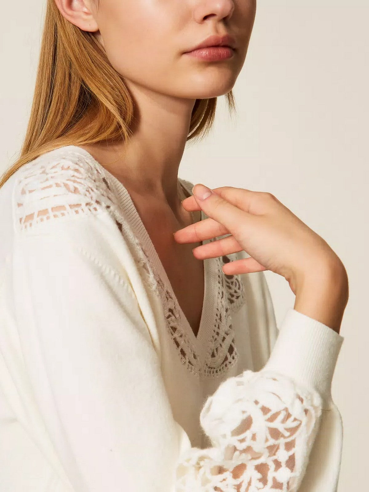 TWINSET Maglione Donna MIX VISCOSE & MESH EMBROIDERED INTARSIA 252TT3440 00282 NEVE