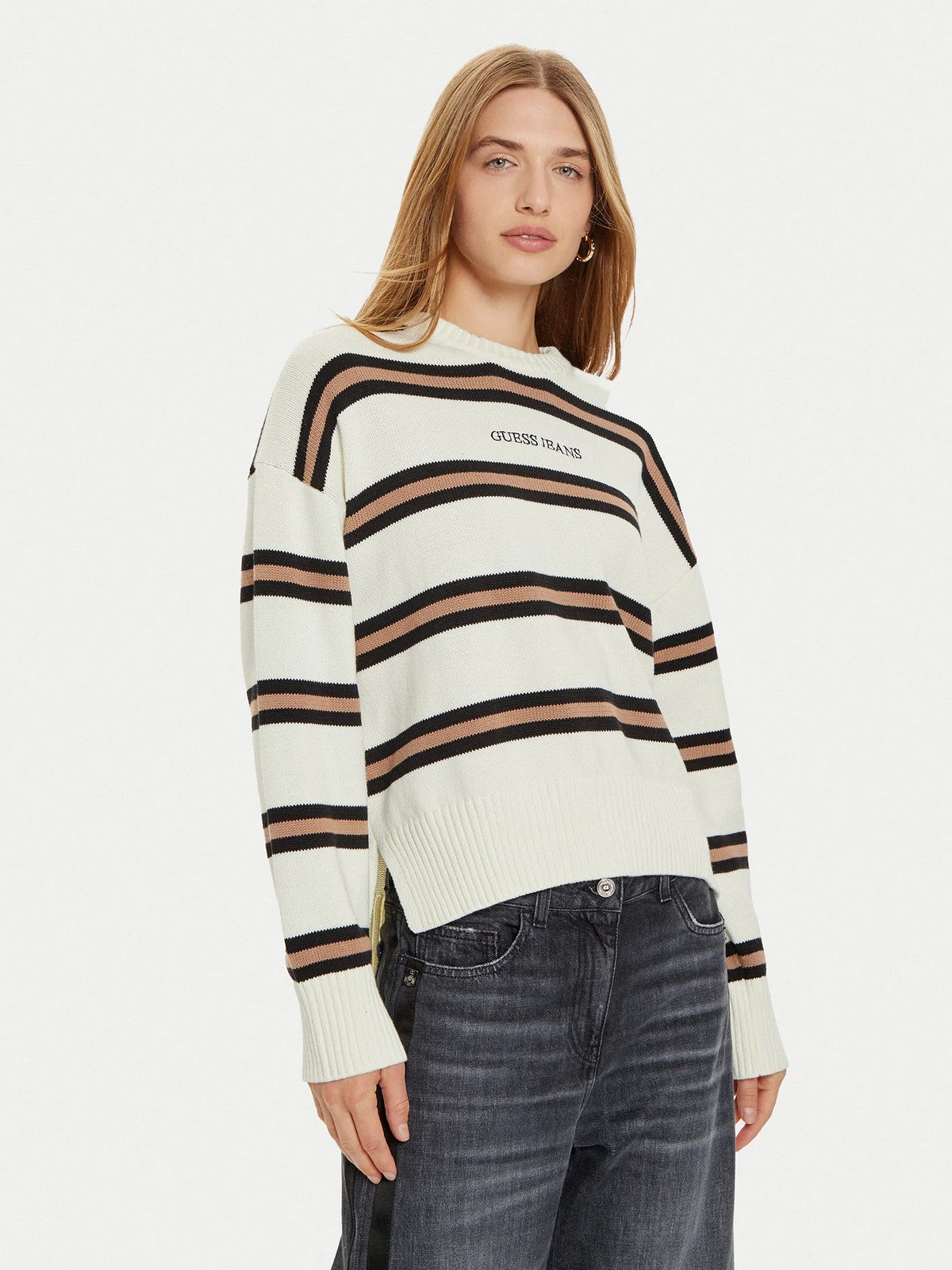 GUESS Maglione Donna GJ LS CN STRIPED SWTR W4BR09 Z3HM1 S12P Bianco gioboutiqueweb