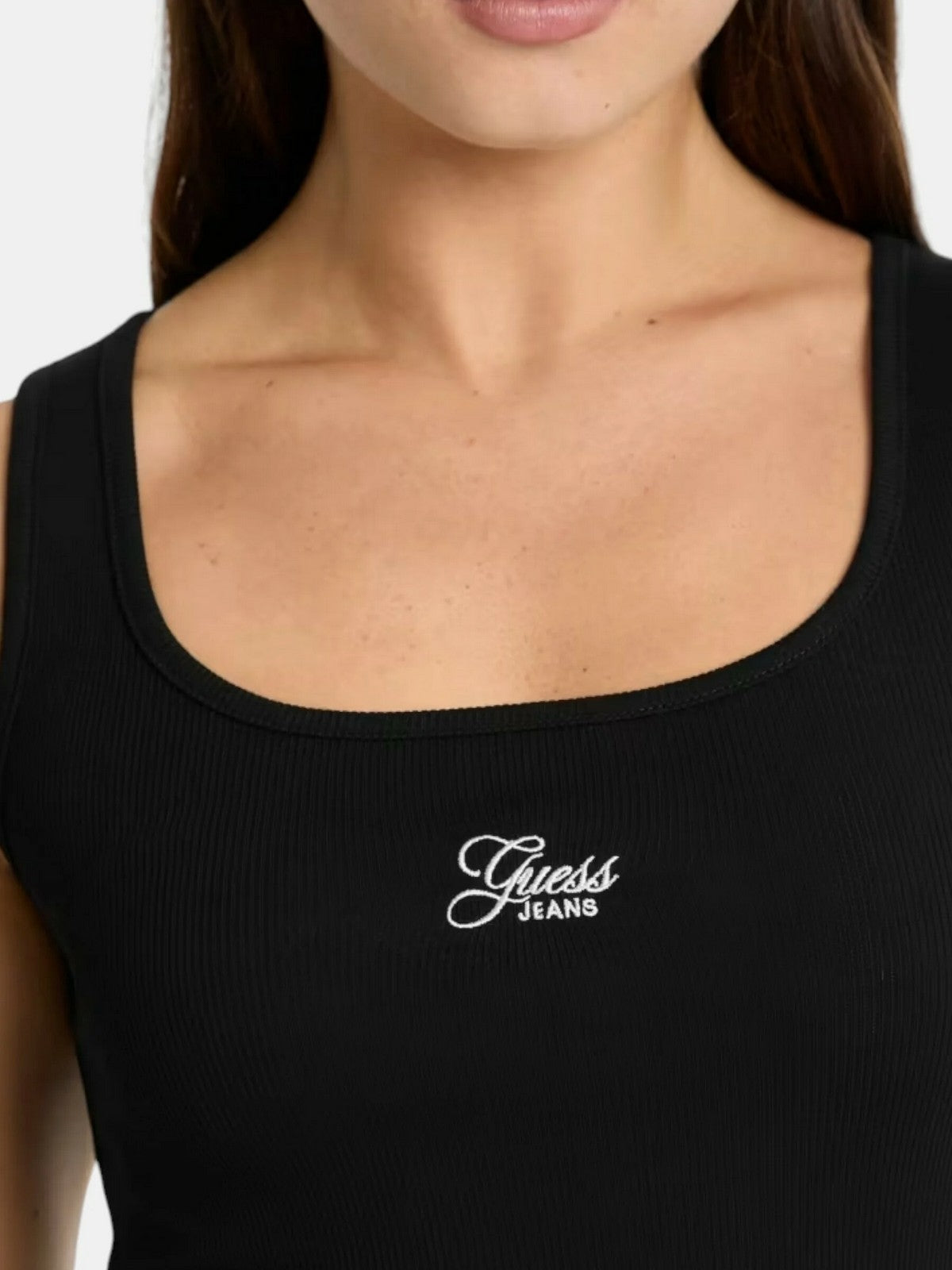 GUESS Canotta Donna GJ TANK TOP SLIM RIB EMBRO W5GP26 KA0H1 JBLK Jet Black A996 gioboutiqueweb