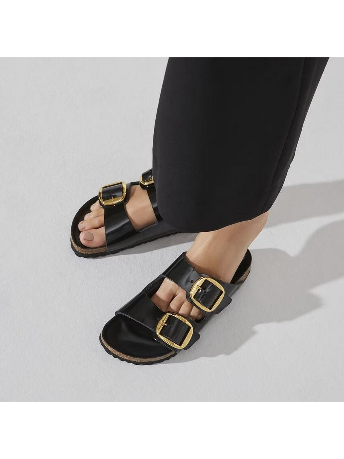 BIRKENSTOCK Sandalo Donna Arizona Big Buckle HEX shine black,Natural Leather 1021476 Nero