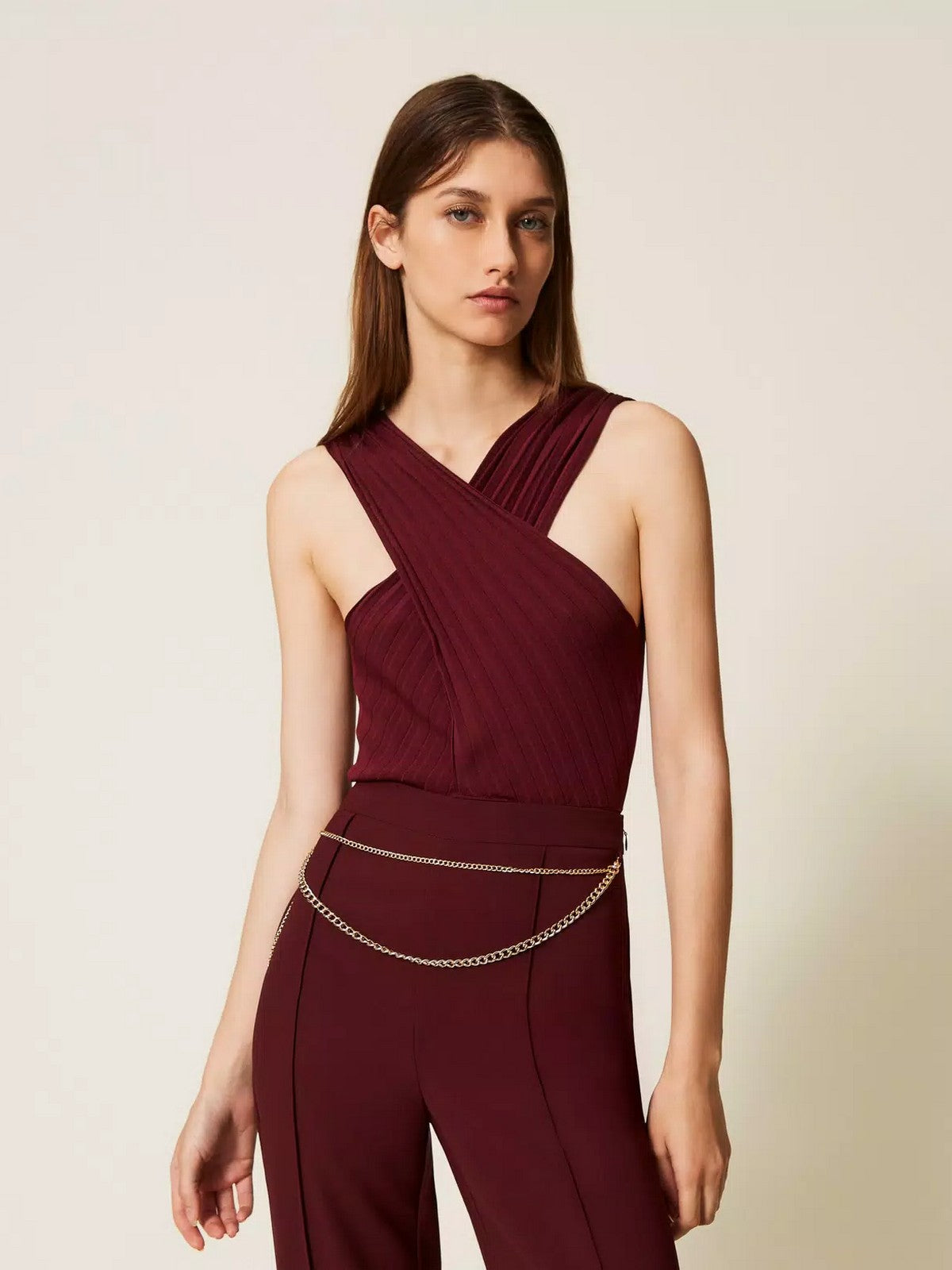 TWINSET Body Donna VISCOSE RIB SHAPES 252TP3161 12367 WINETASTING CHIARO