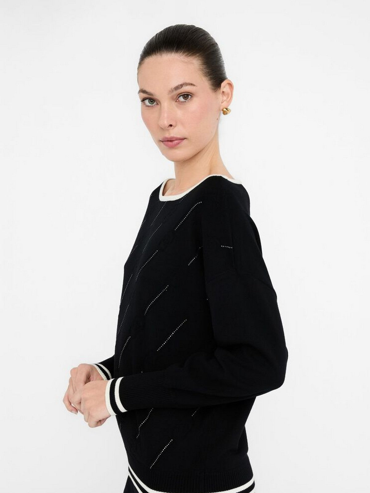 LIU JO SPORT Maglione Donna  TF5206MS63L 03N66 Nero/bianco latte