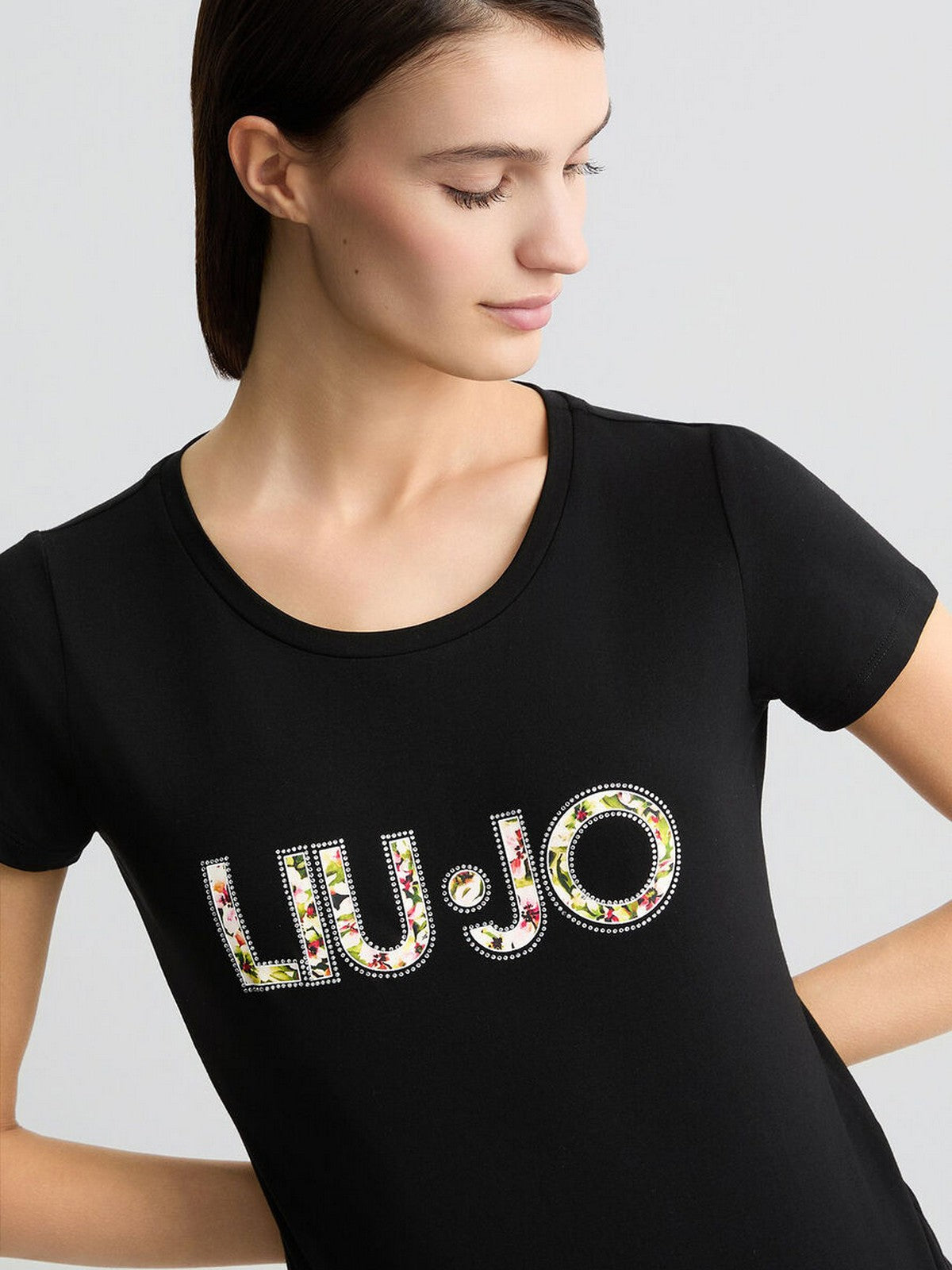 LIU JO BEACHWEAR T-shirt Donna  VA5154JS003 W9449 NERO/FLOWERS gioboutiqueweb