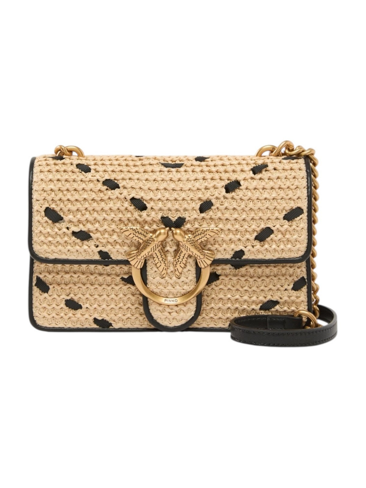 PINKO Borsa Donna LOVE ONE MINI LIGHT DC RAFIA + 104550-A1RL HZ3Q PAGLIA/NERO-ANTIQUE GOLD