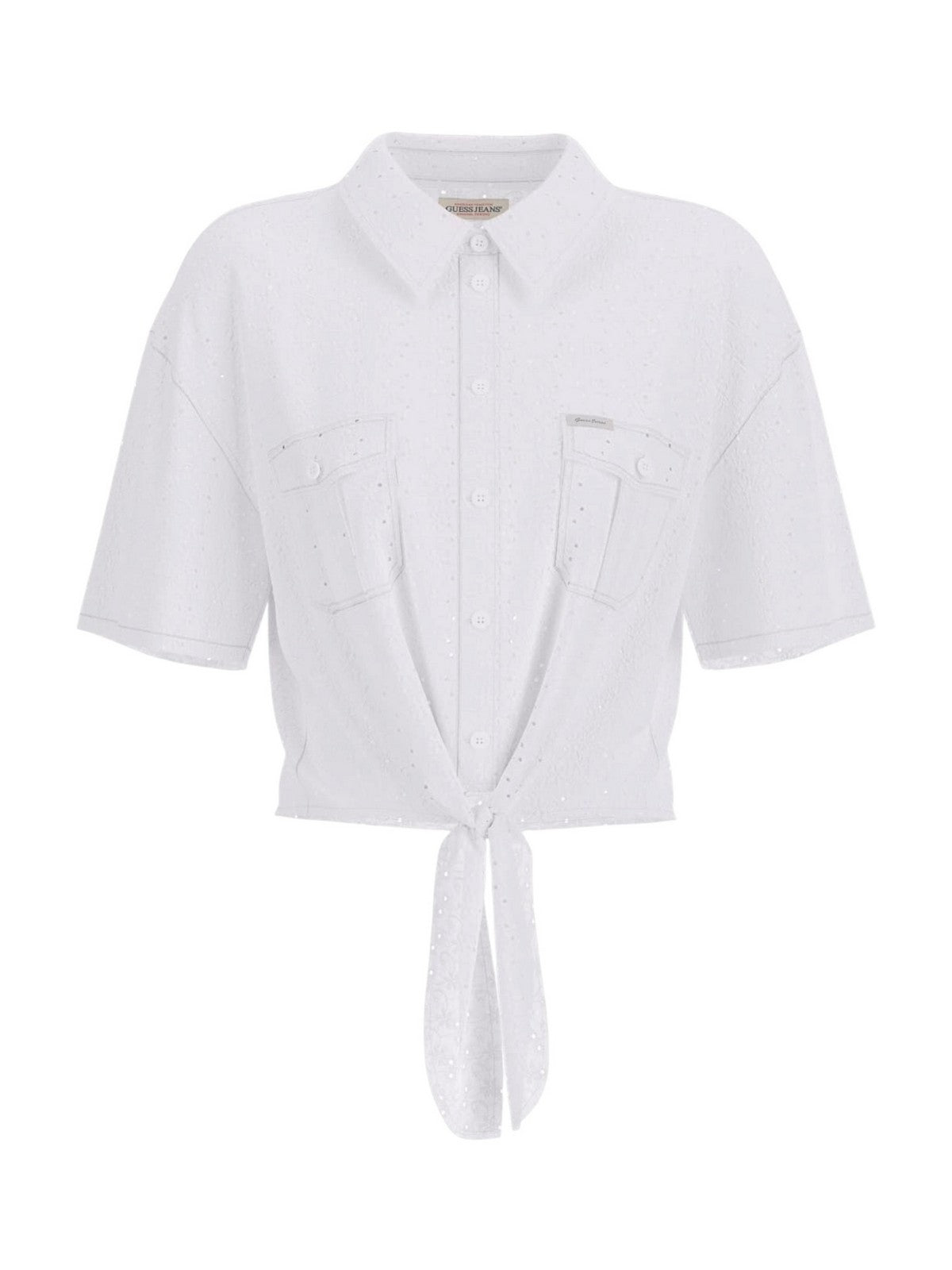 GUESS Camicia Donna GJ CROPPED FRONT TIE TOP W6GHA3 WO331 G011 PURE WHITE