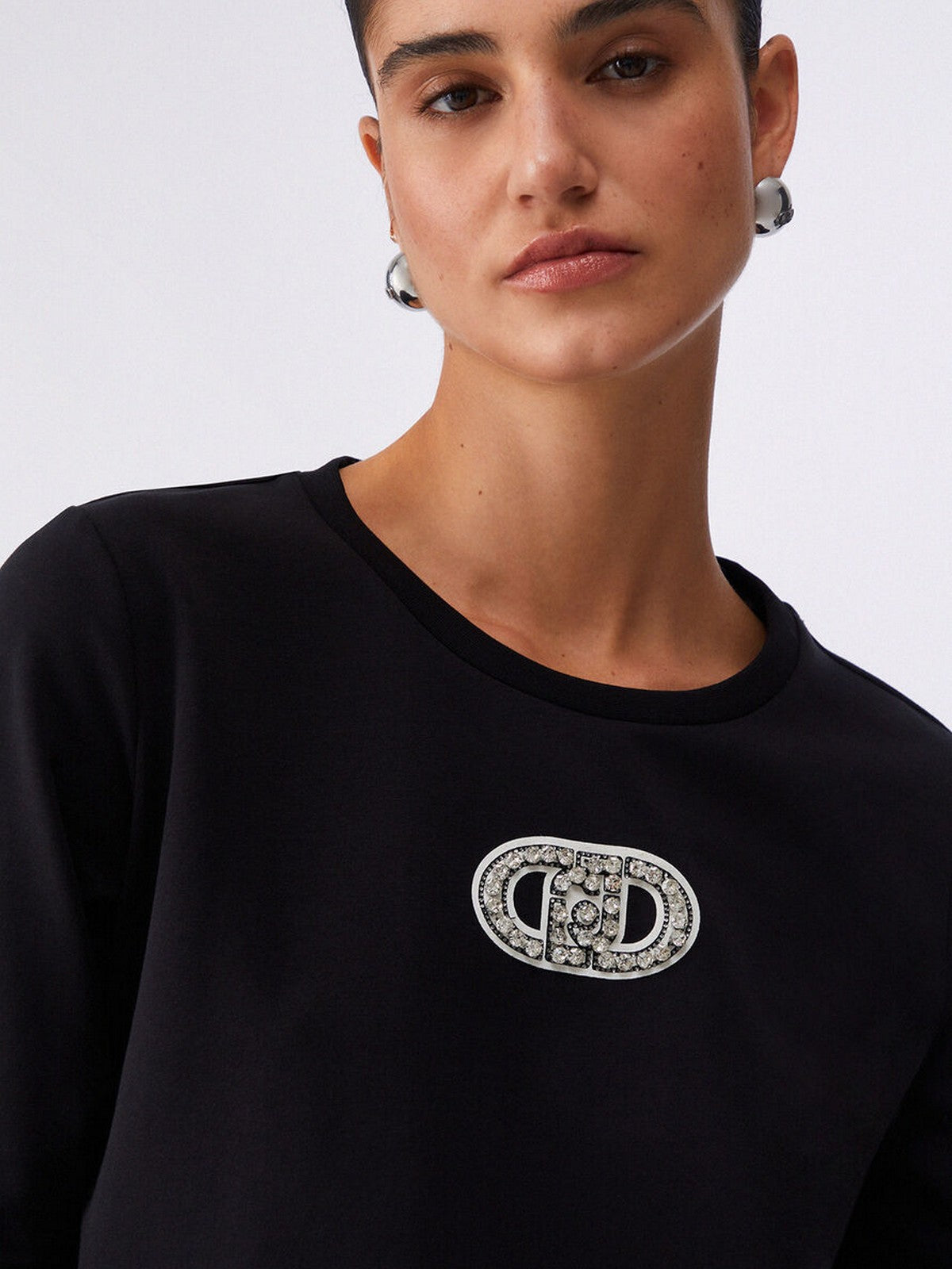 LIU JO SPORT Felpa Donna  TA6073FS090 P9298 Nero/logo strass