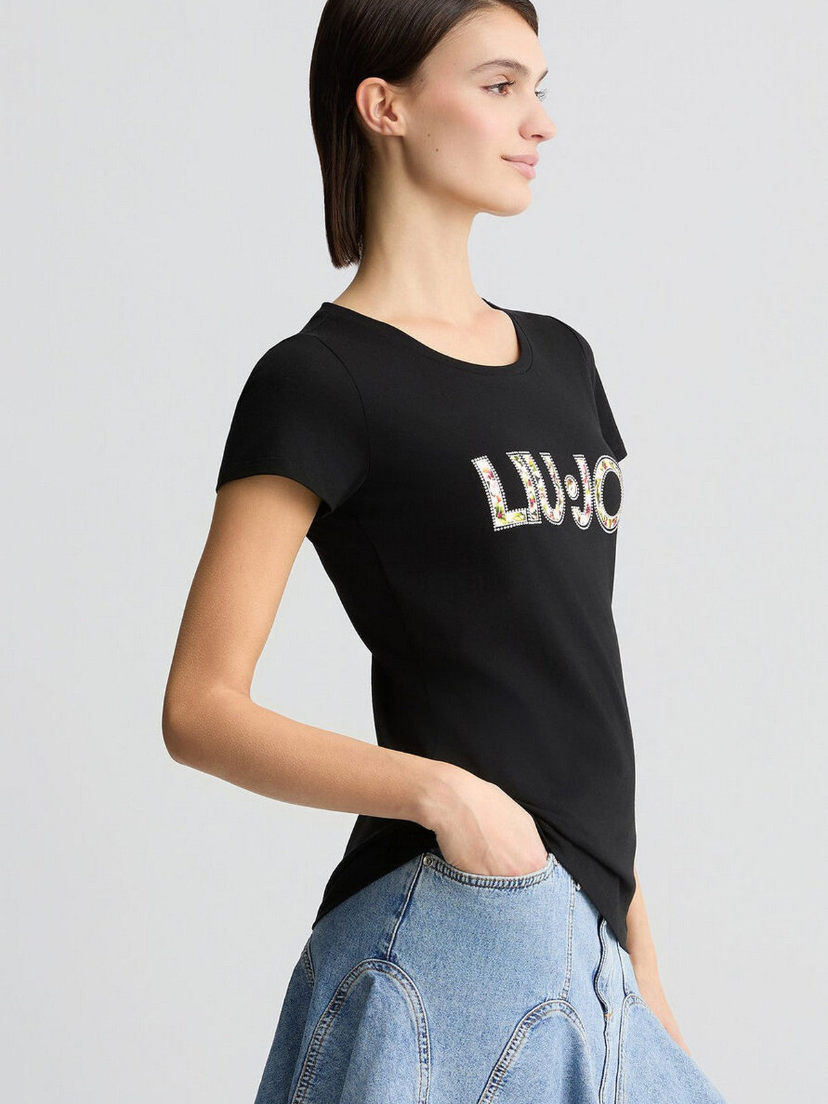 LIU JO BEACHWEAR T-shirt Donna  VA5154JS003 W9449 NERO/FLOWERS gioboutiqueweb