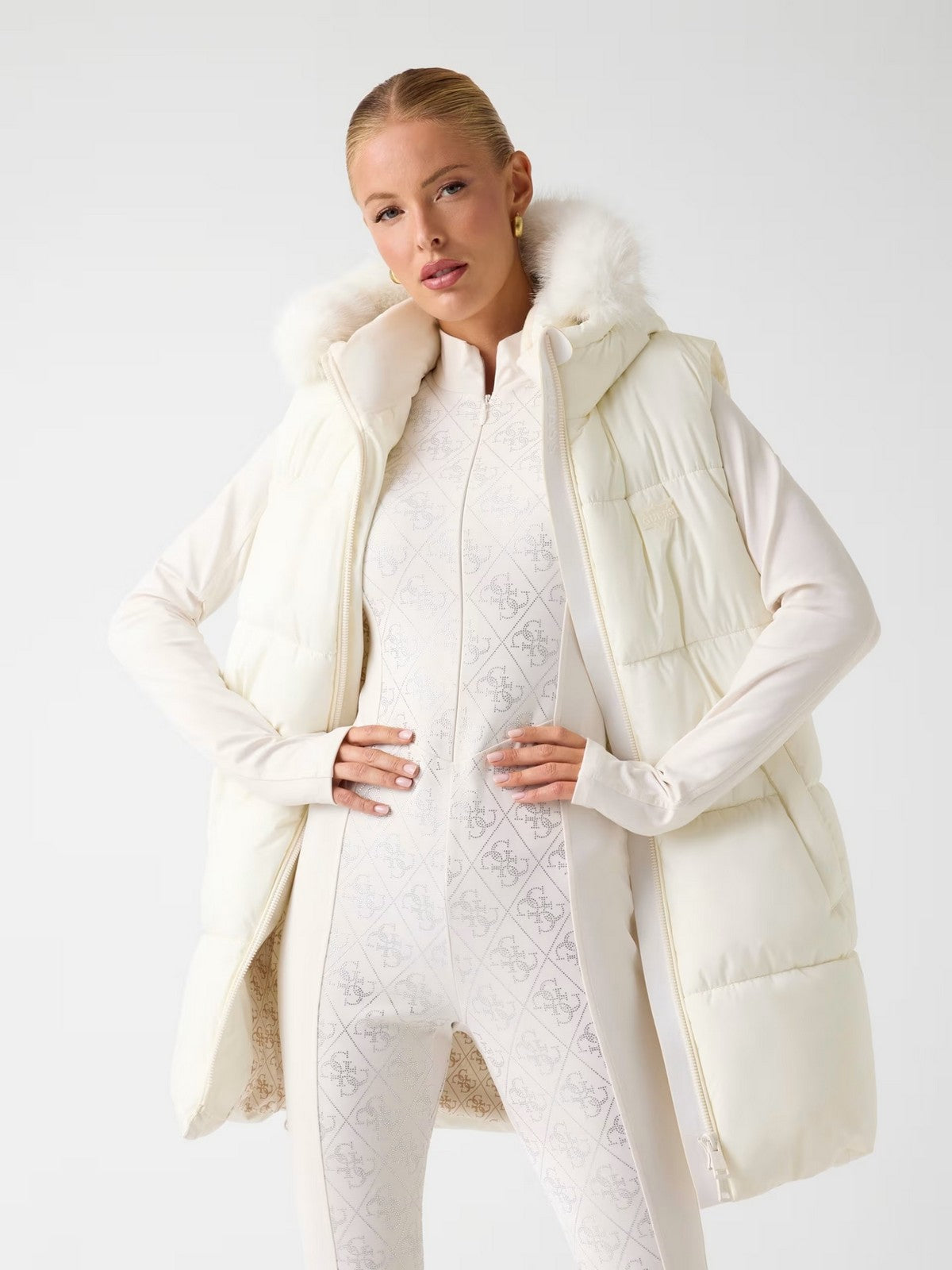 GUESS Gilet Donna KATRINA SKI HOODY VEST W5BL81 W3282 G012 CREAM WHITE