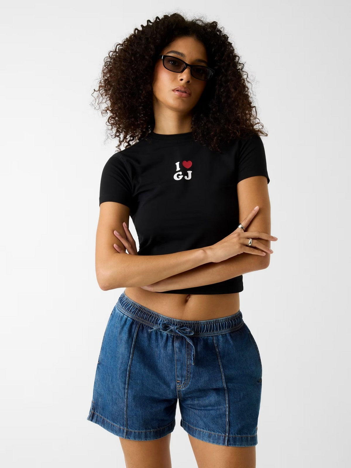 GUESS T-shirt Donna GJ SS CN I LOVE GJ BABY TEE W6GIB1 J1314 JBLK Jet Black A996