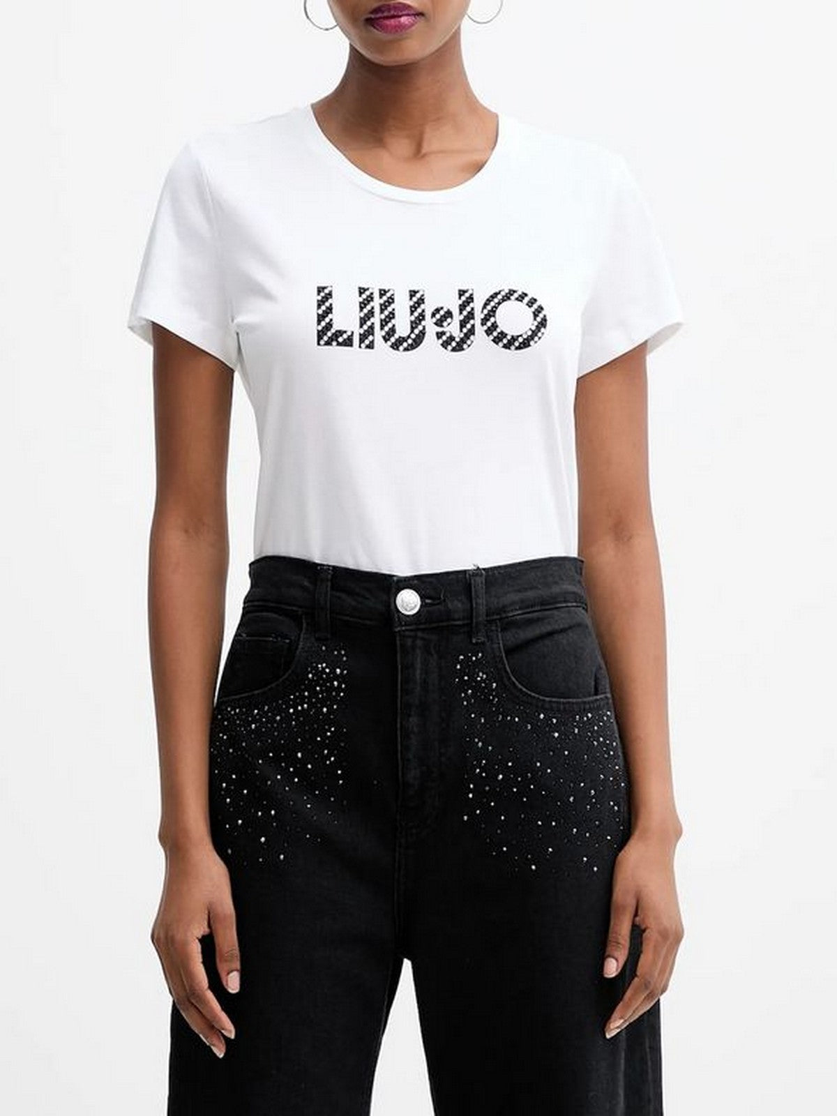 LIU JO BLUE DENIM T-shirt Donna  UF5266JS904 M9794 Bco LiuJo diagon.cry