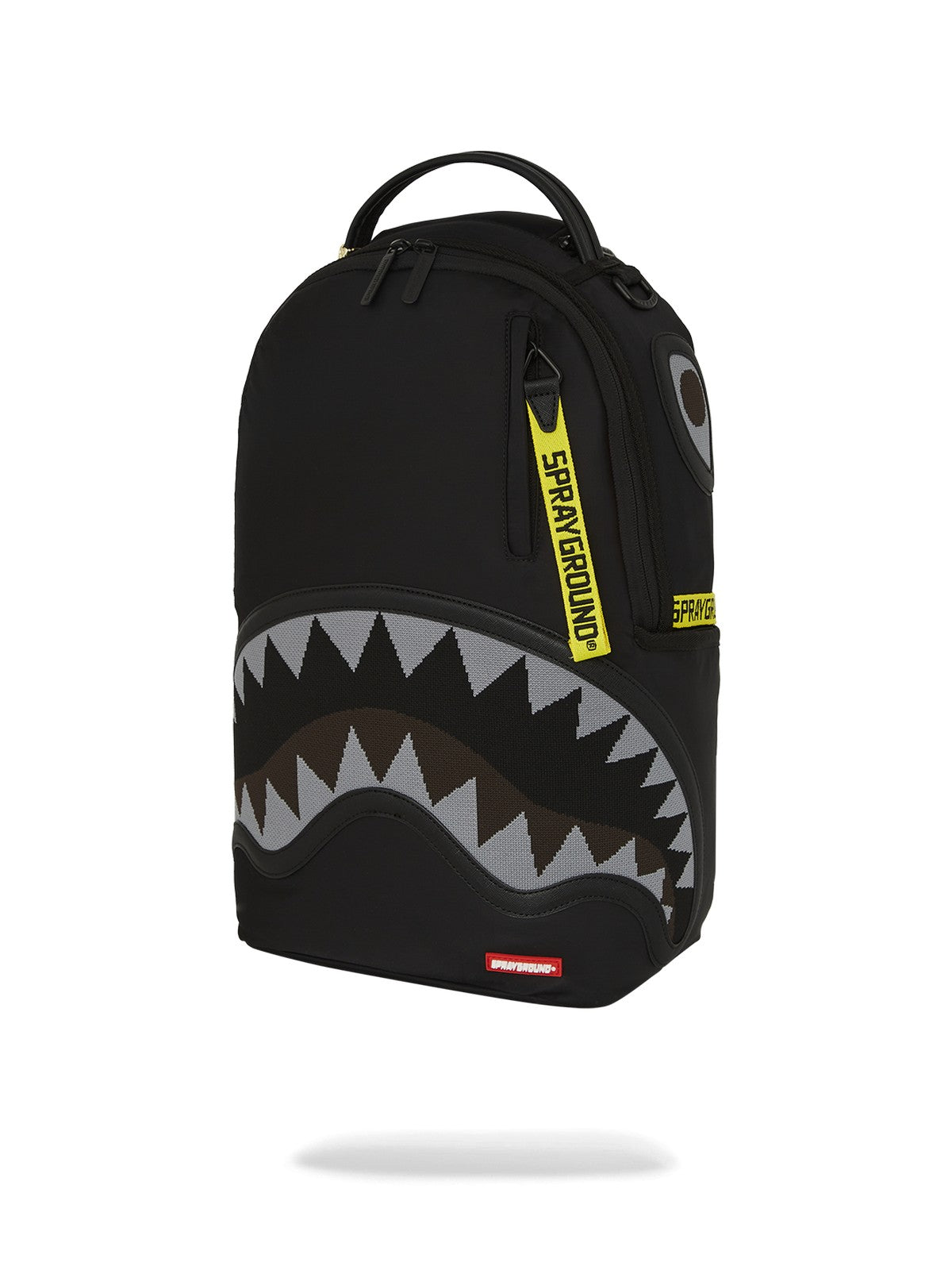 SPRAYGROUND Zaino Uomo SHARK CENTRAL YELLOW TAPE DLX SATIN BACKPACK 910B7736NSZ Nero gioboutiqueweb