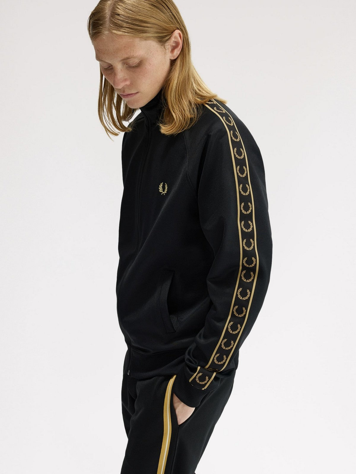 FRED PERRY Felpa Uomo FP CONTRAST TAPE TRACK JACKET FP-J5557-57 90A BLACK/CHAMPAGNE