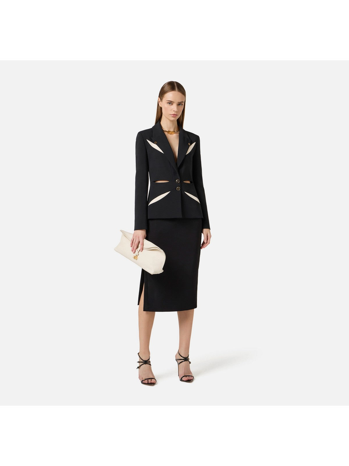 ELISABETTA FRANCHI Giacca Donna  GI19861E2 685 NERO/BURRO gioboutiqueweb