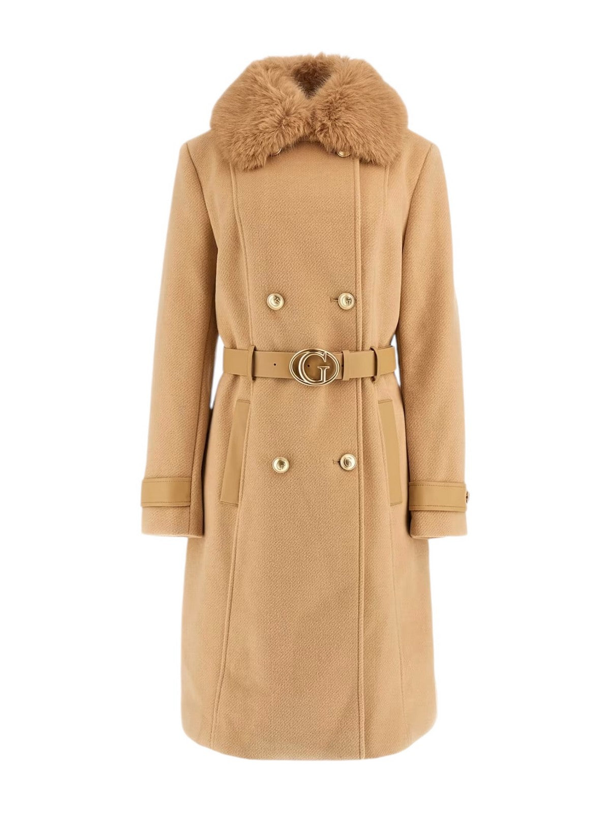 GUESS Cappotto Donna AMELIA DOUBLE BREAST BELT COAT W4BL46 WGKI2 G1FE Beige gioboutiqueweb