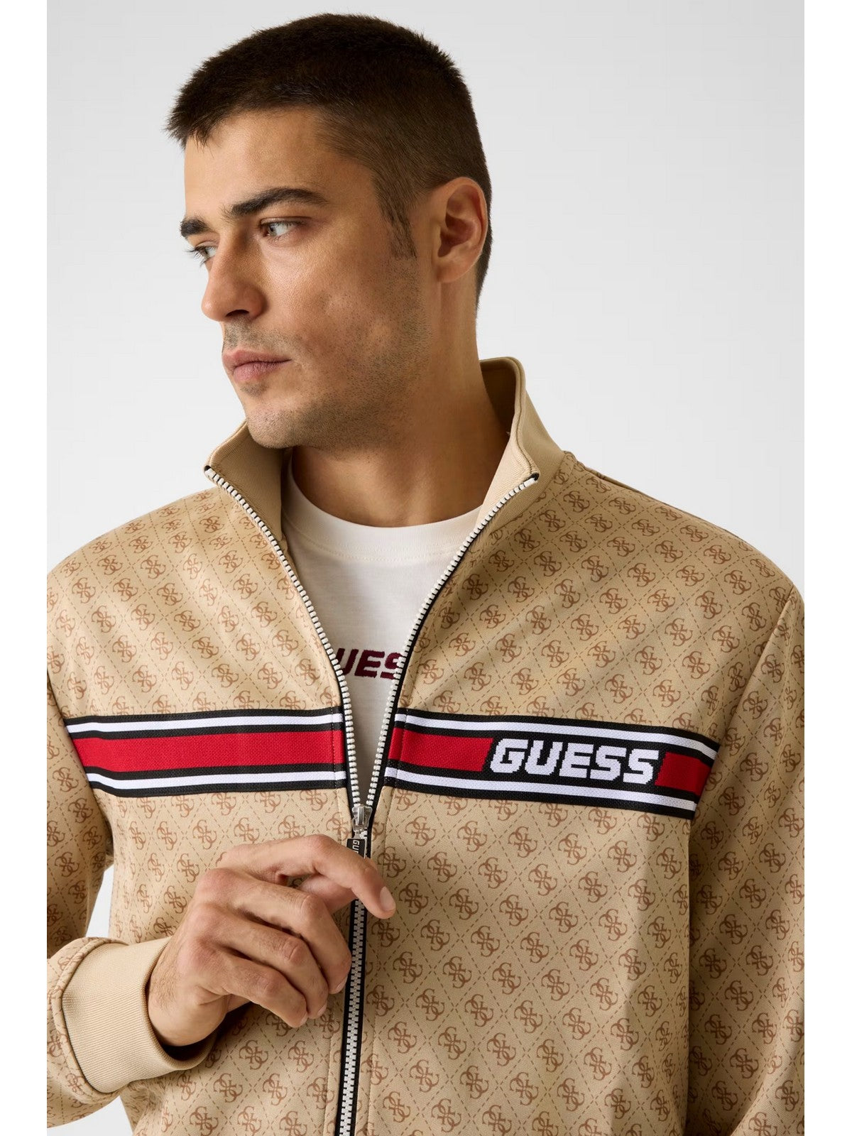 GUESS SPORT Felpa Uomo KORBIN FULL ZIP TRACKSUIT Z2BQ06 K7122 P13W 4G AOP BEIGE BLANCO