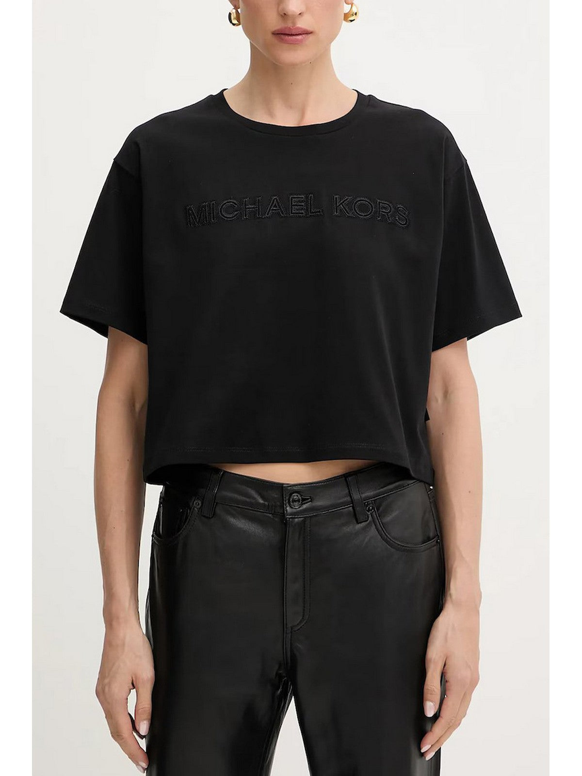 MICHAEL KORS T-shirt Donna CROP MICHAEL KORS TEE MT551VJ2ZU 001 BLACK gioboutiqueweb