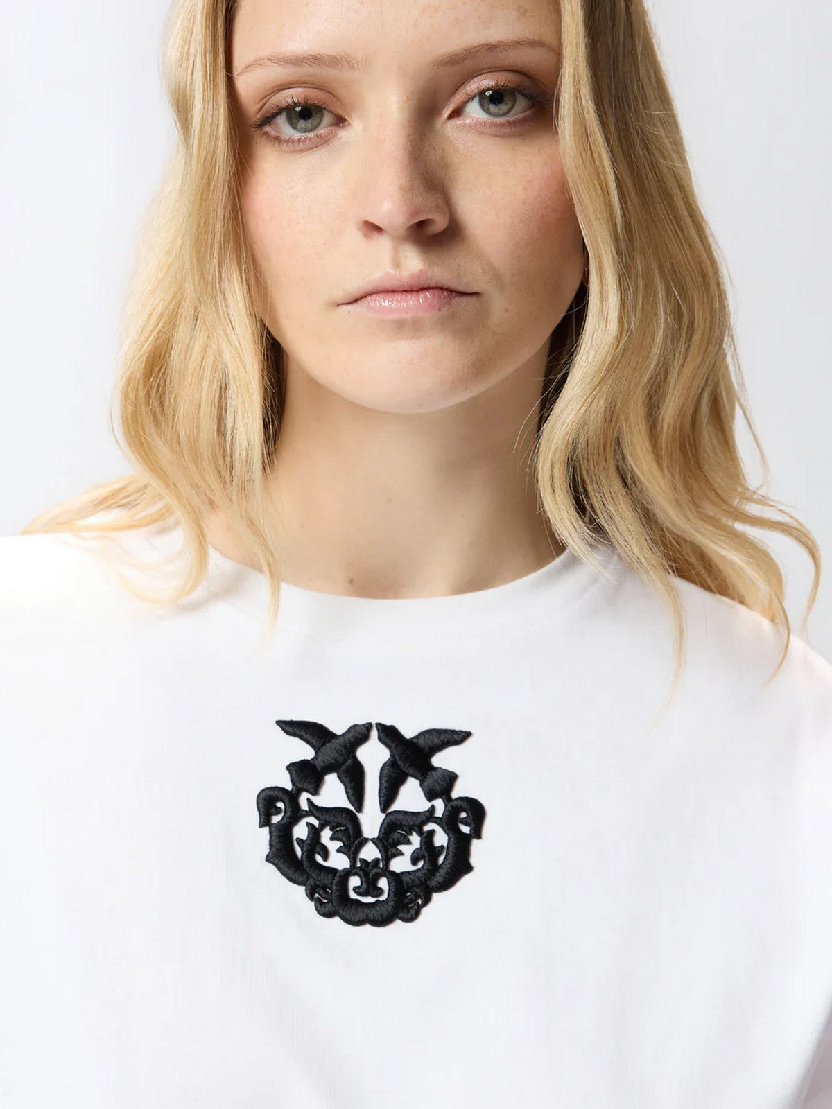 PINKO T-shirt Donna BORGHETTO T-SHIRT JERSEY LOGO 106814-A3AM Z04 BIANCO BRILL.