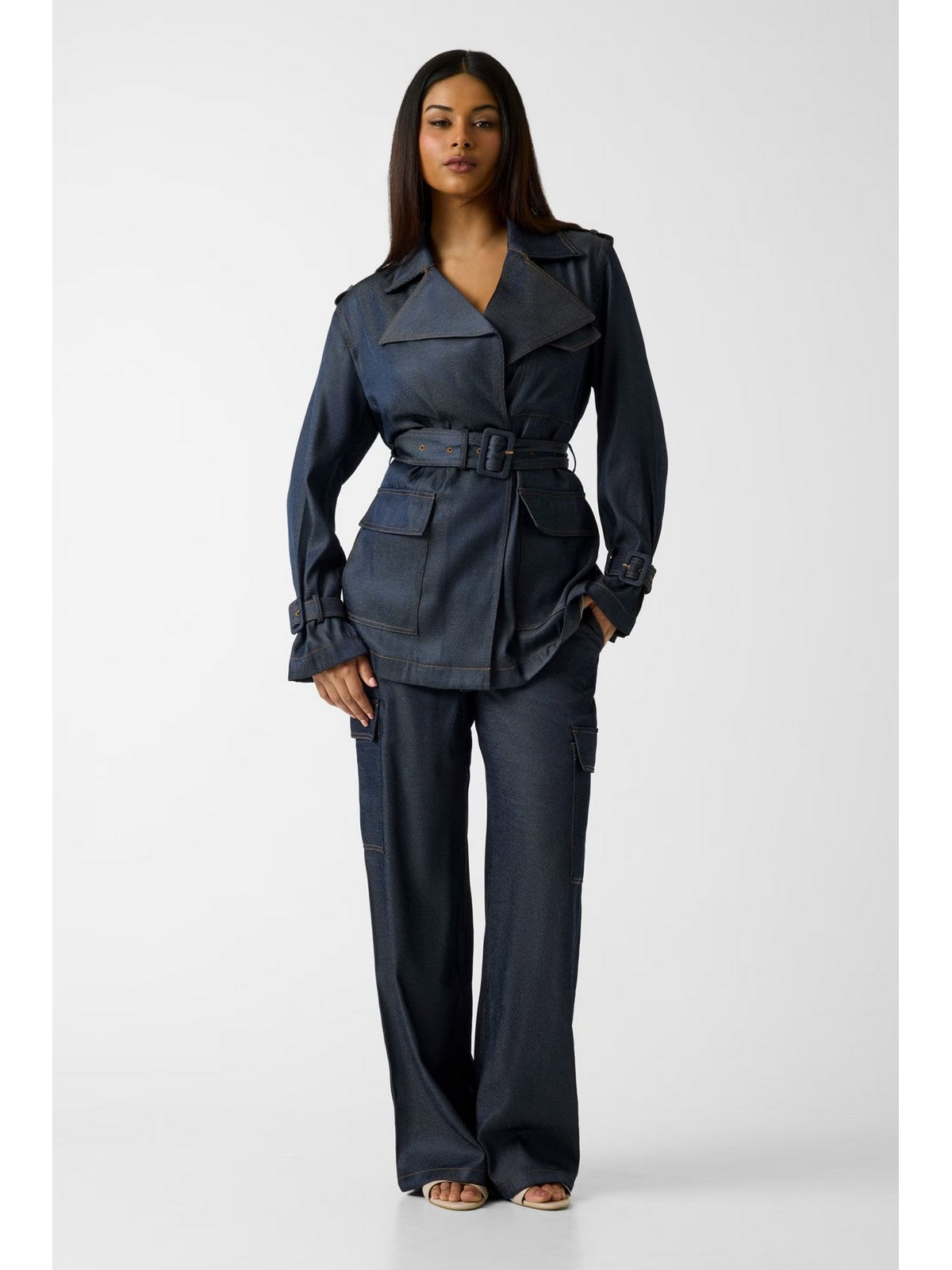 GUESS Giubbino Donna REGINE SHORT FLUID TRENCH W6RL50 WL842 FB6C INDIGO BLUE