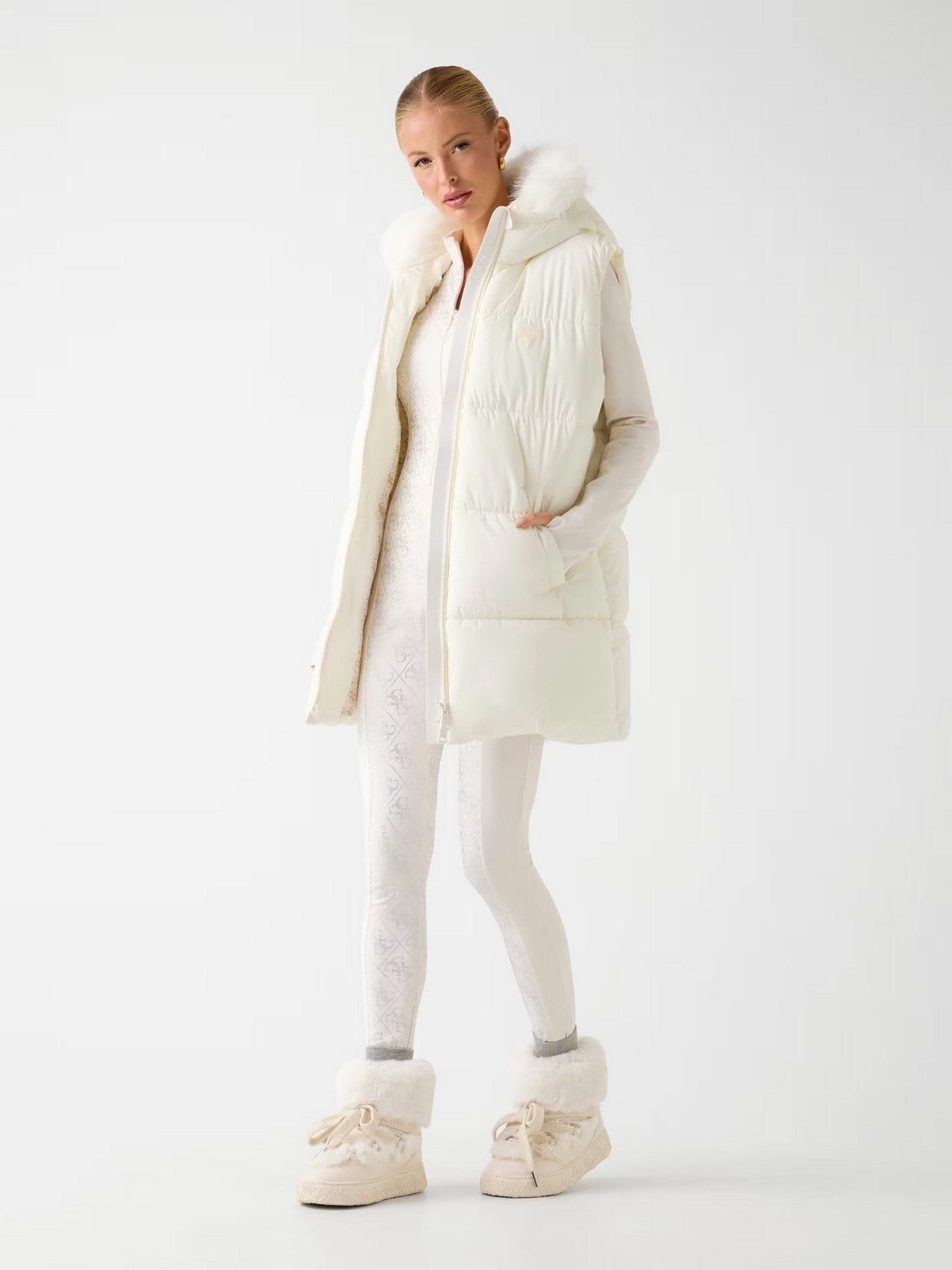 GUESS Gilet Donna KATRINA SKI HOODY VEST W5BL81 W3282 G012 CREAM WHITE