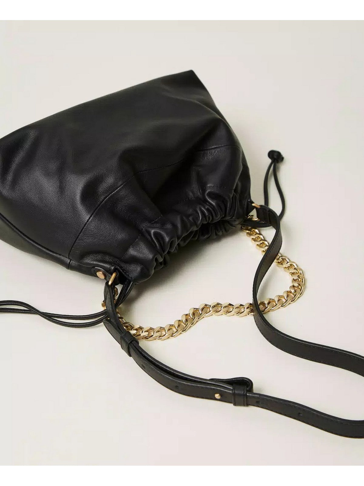 TWINSET Borsa Donna DRAWSTRING LEATHER 242TB7212 00006 Nero gioboutiqueweb