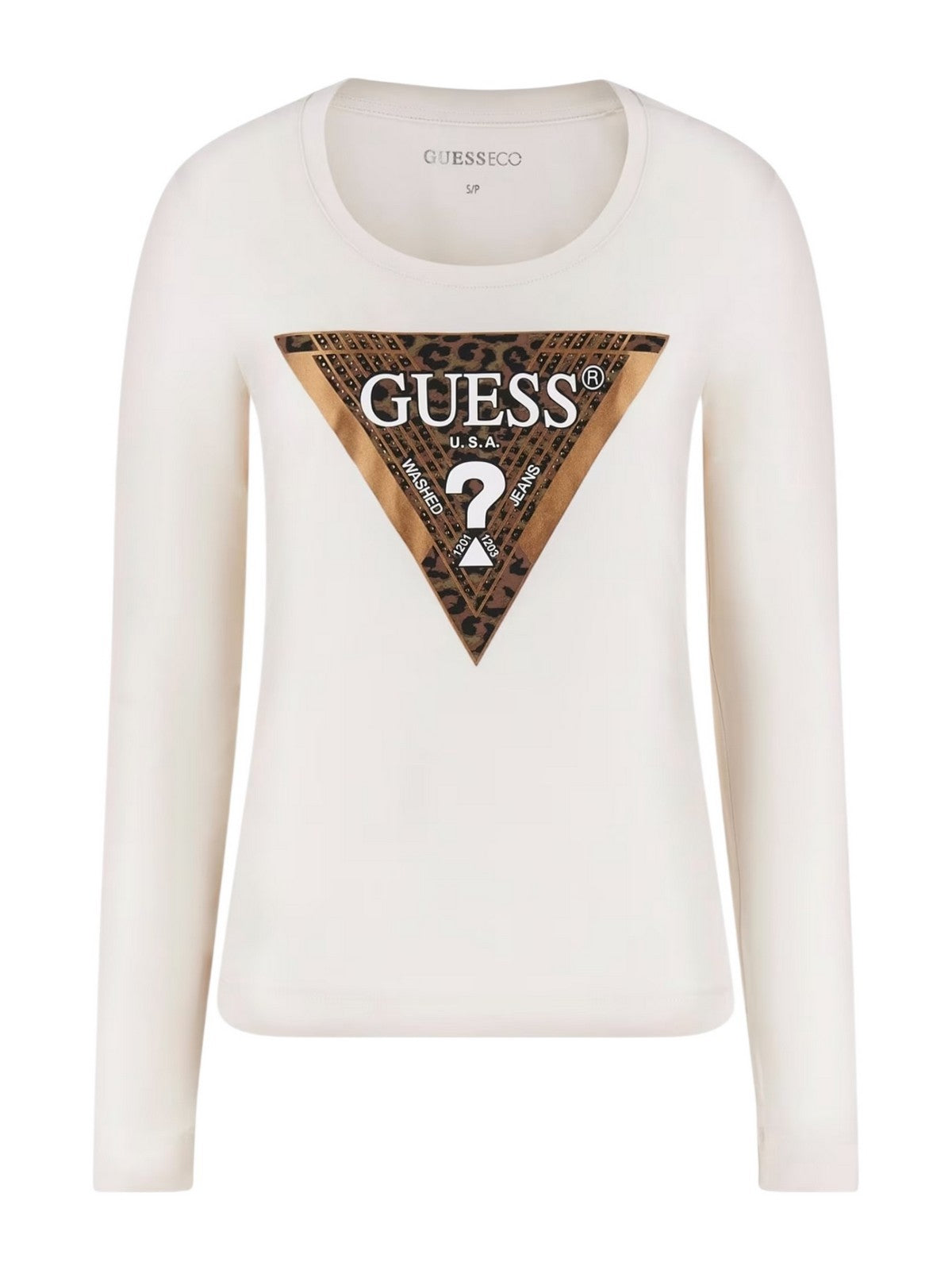 GUESS T-shirt Donna LS CN LEO TRIANGLE TEE W5BI75 J1314 G012 CREAM WHITE